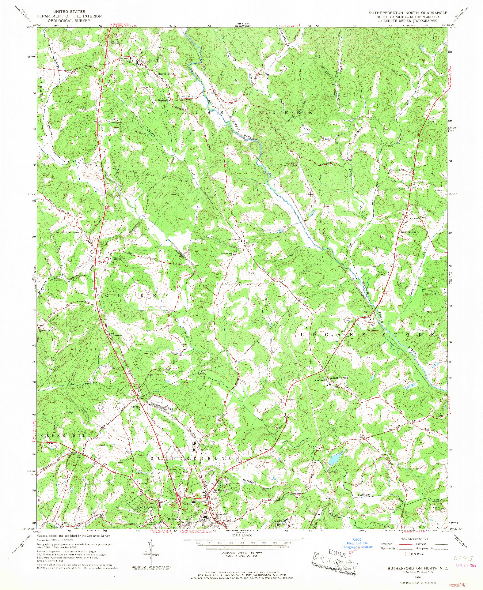 USGS 1:24000-SCALE QUADRANGLE FOR RUTHERFORDTON NORTH, NC 1966