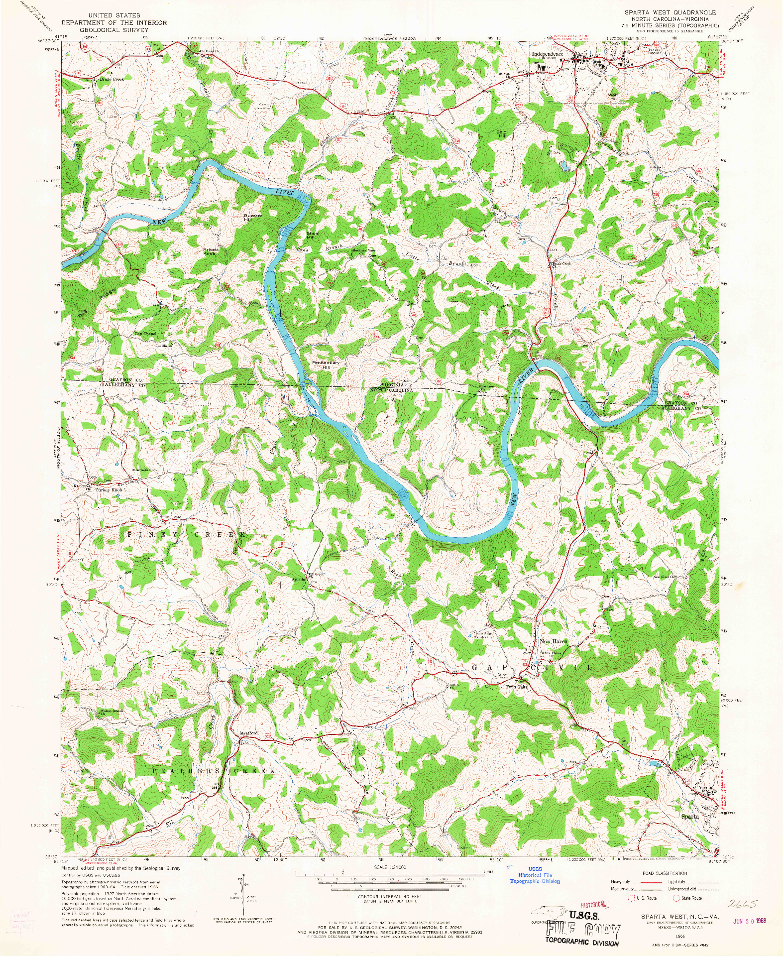 USGS 1:24000-SCALE QUADRANGLE FOR SPARTA WEST, NC 1966