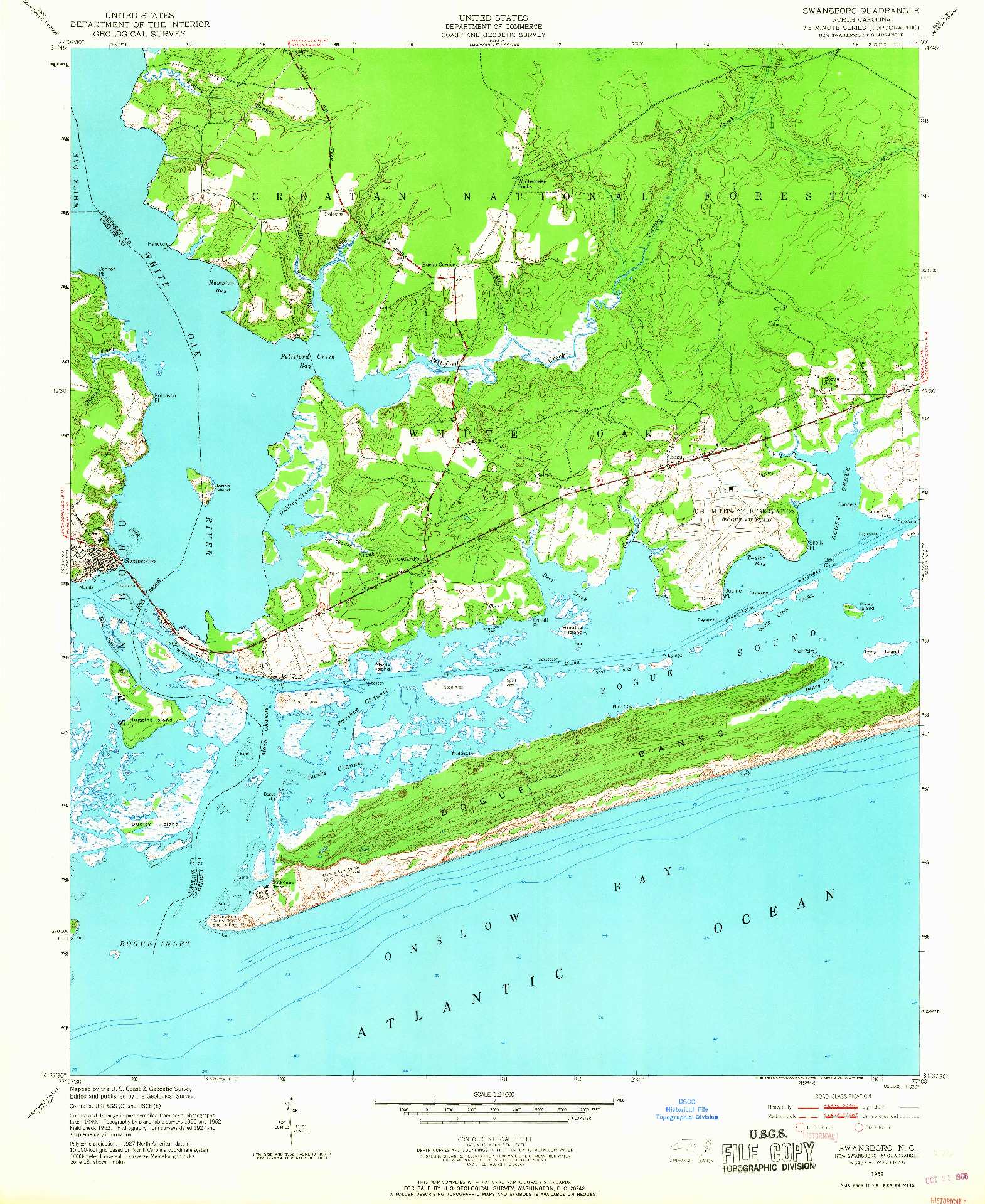 USGS 1:24000-SCALE QUADRANGLE FOR SWANSBORO, NC 1952