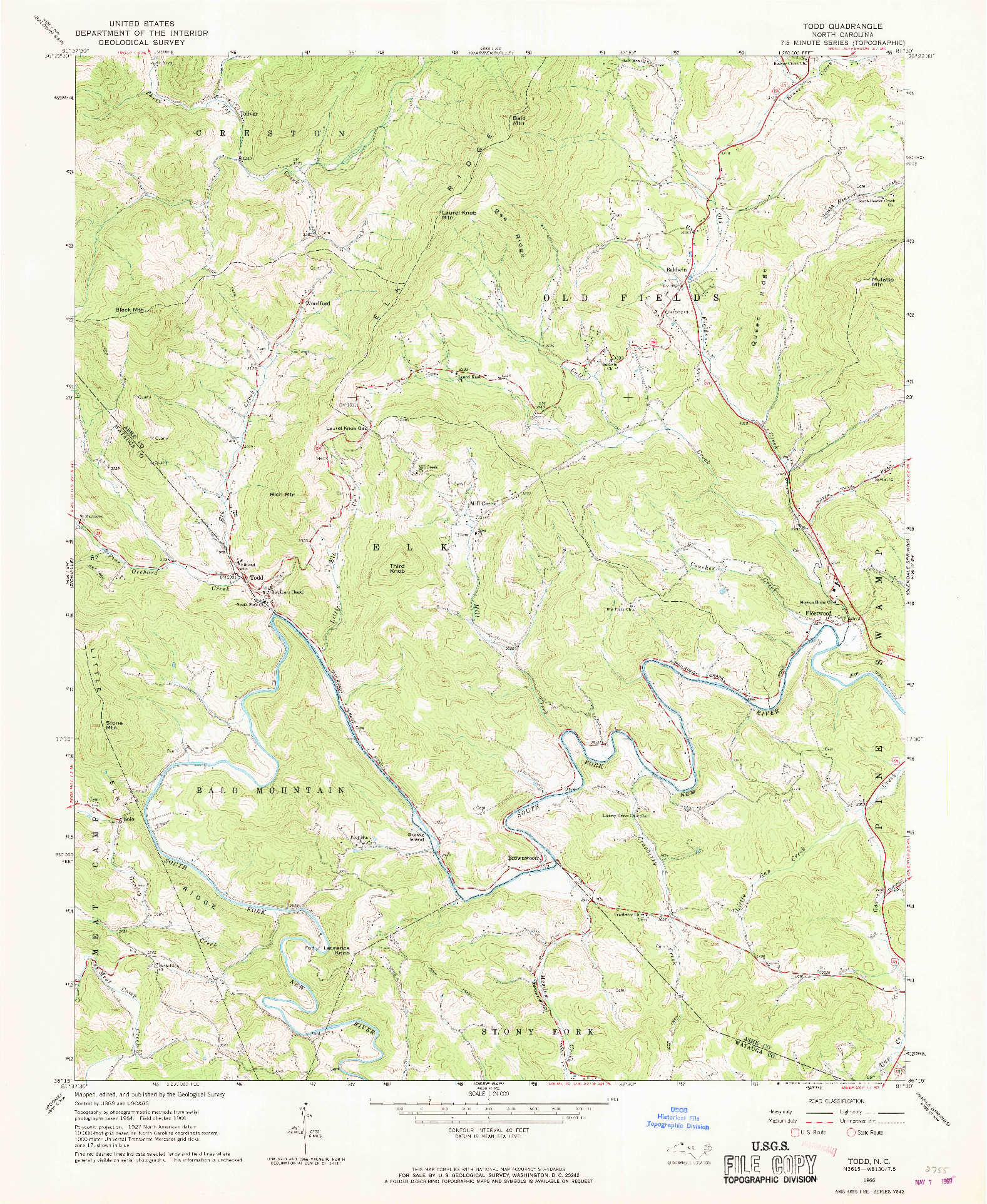 USGS 1:24000-SCALE QUADRANGLE FOR TODD, NC 1966