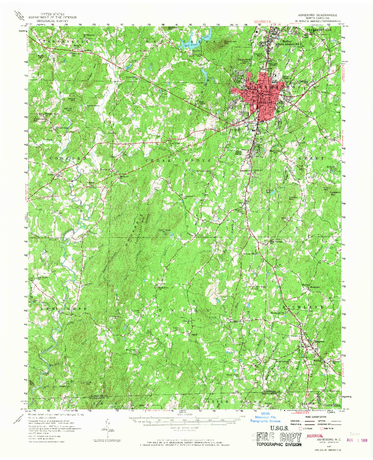USGS 1:62500-SCALE QUADRANGLE FOR ASHEBORO, NC 1957