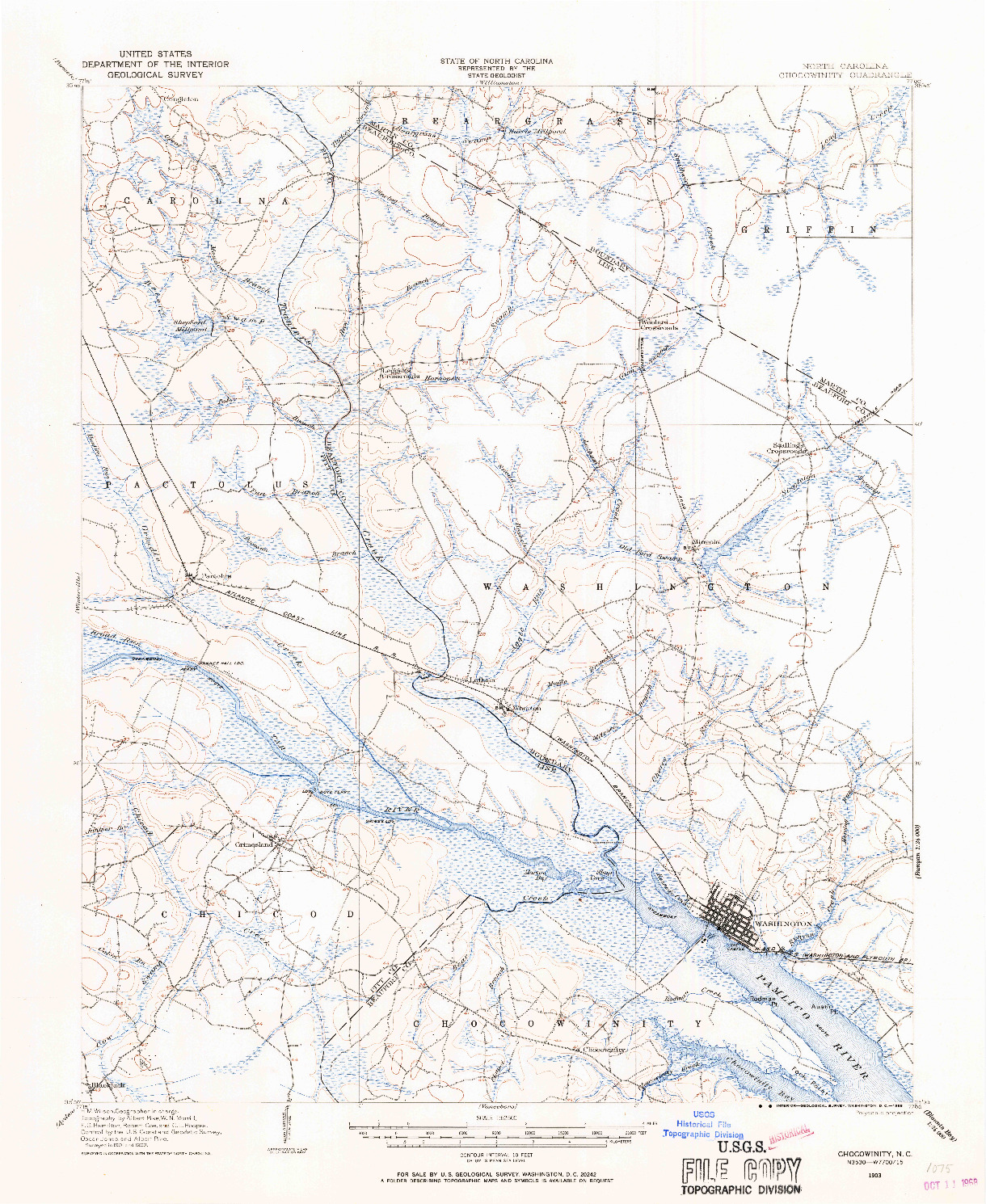 USGS 1:62500-SCALE QUADRANGLE FOR CHOCOWINITY, NC 1903