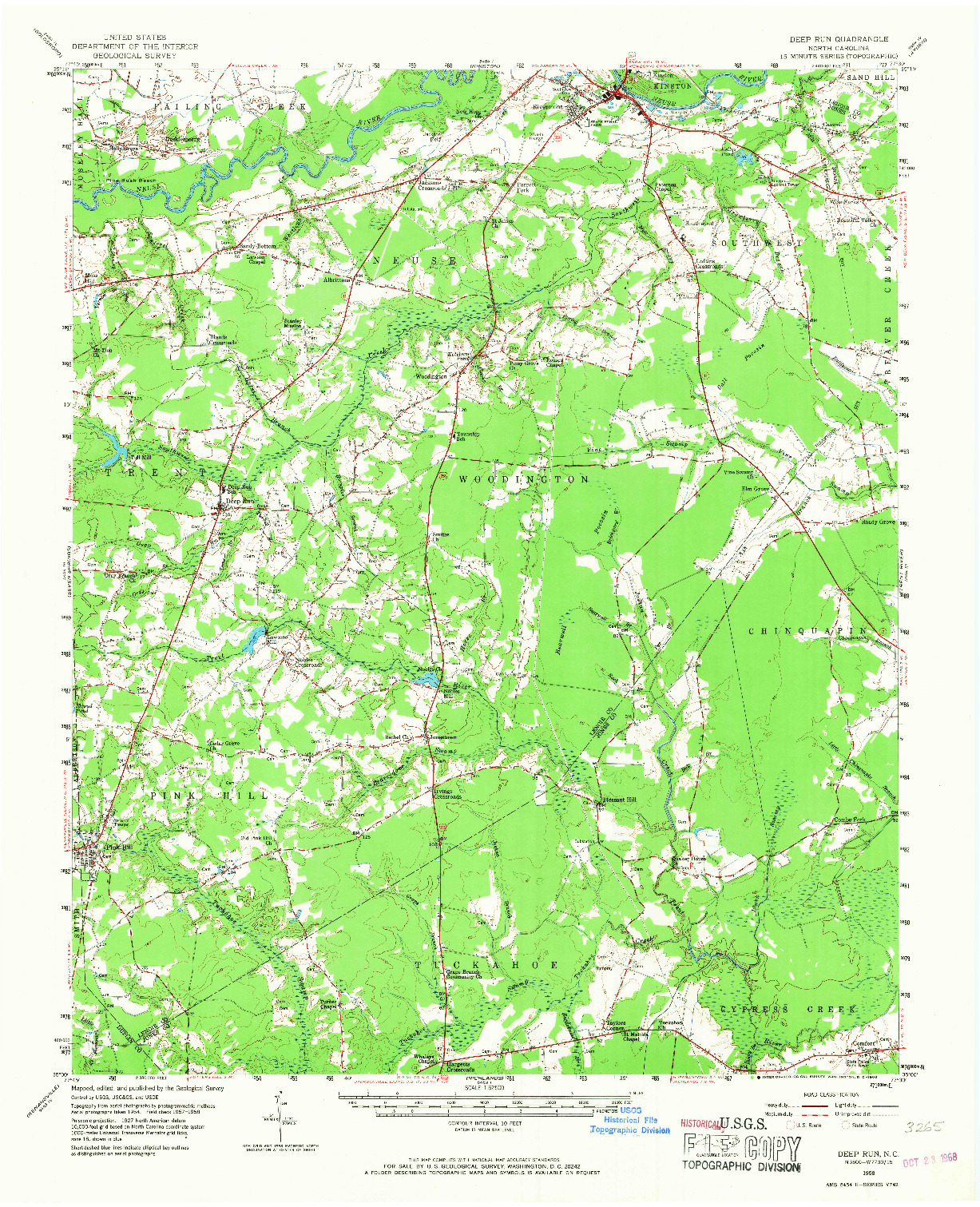 USGS 1:62500-SCALE QUADRANGLE FOR DEEP RUN, NC 1958