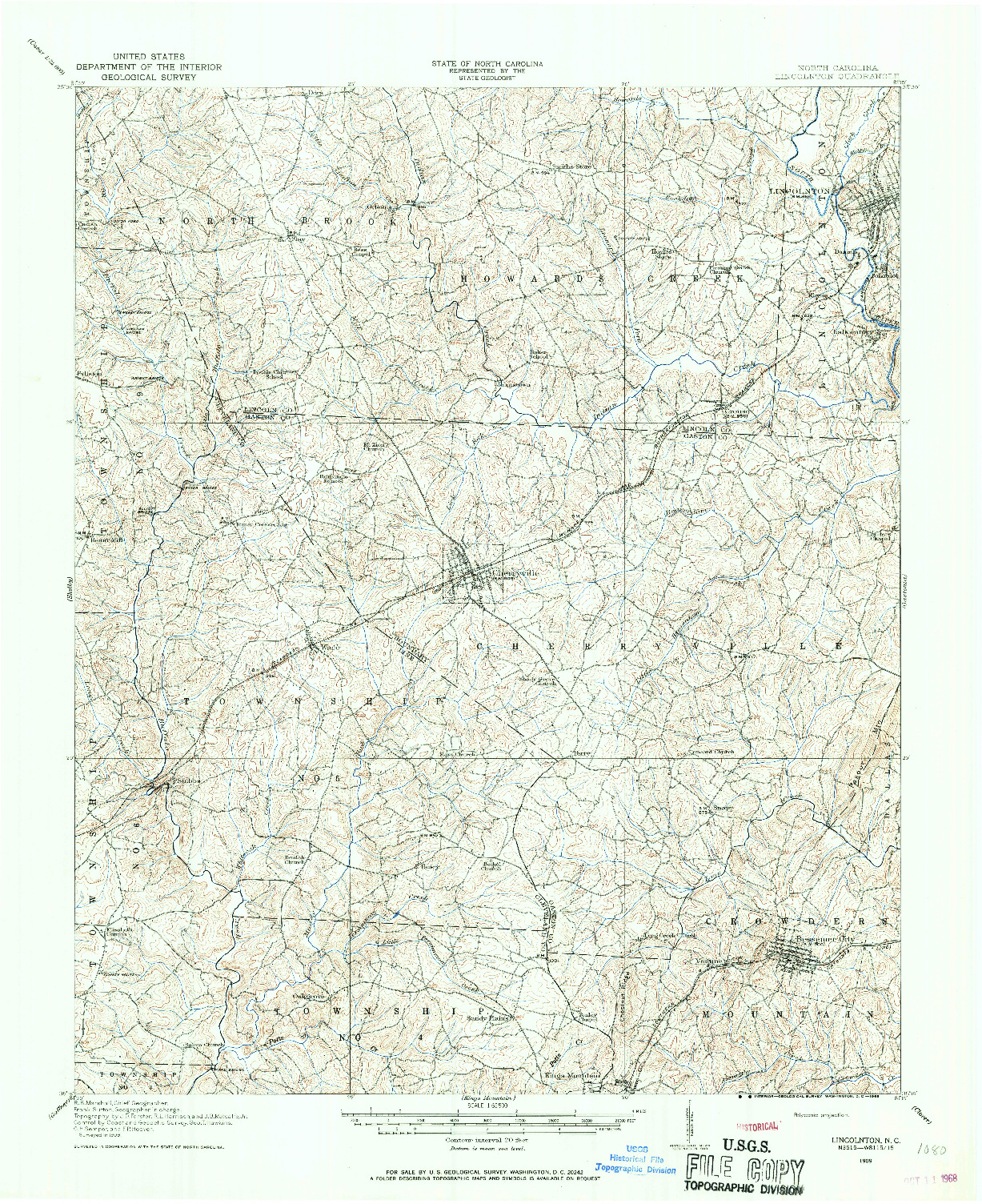 USGS 1:62500-SCALE QUADRANGLE FOR LINCOLNTON, NC 1909