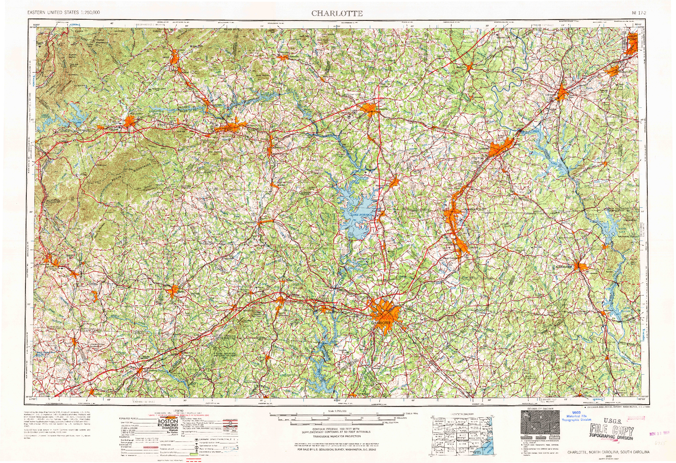 USGS 1:250000-SCALE QUADRANGLE FOR CHARLOTTE, NC 1953