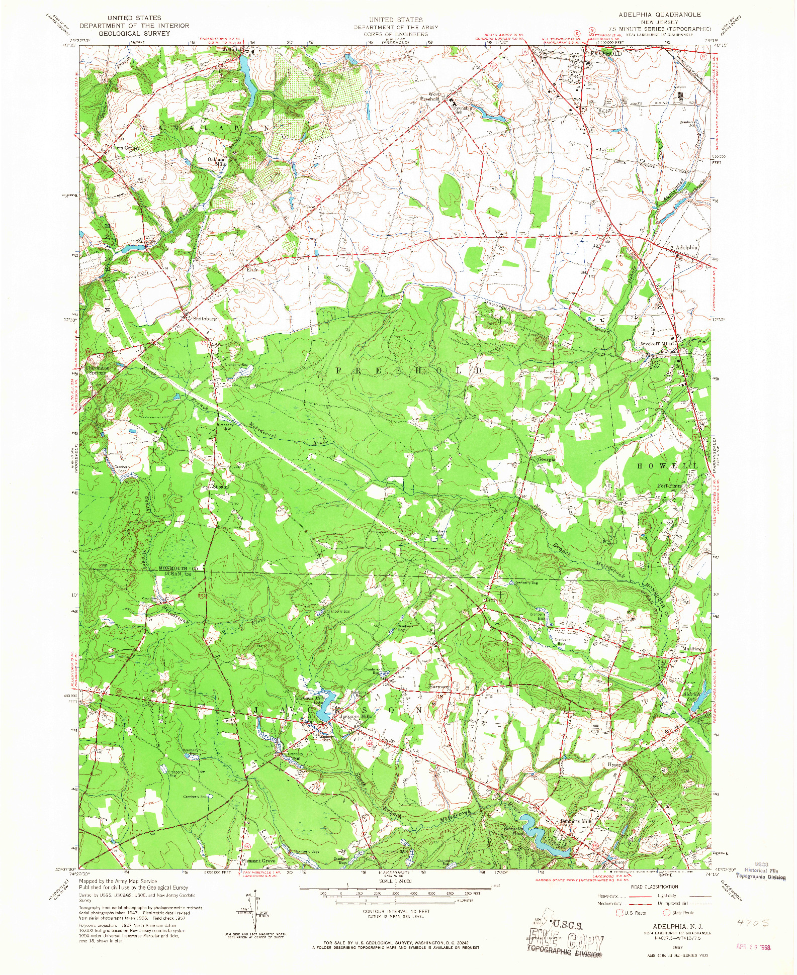 USGS 1:24000-SCALE QUADRANGLE FOR ADELPHIA, NJ 1957