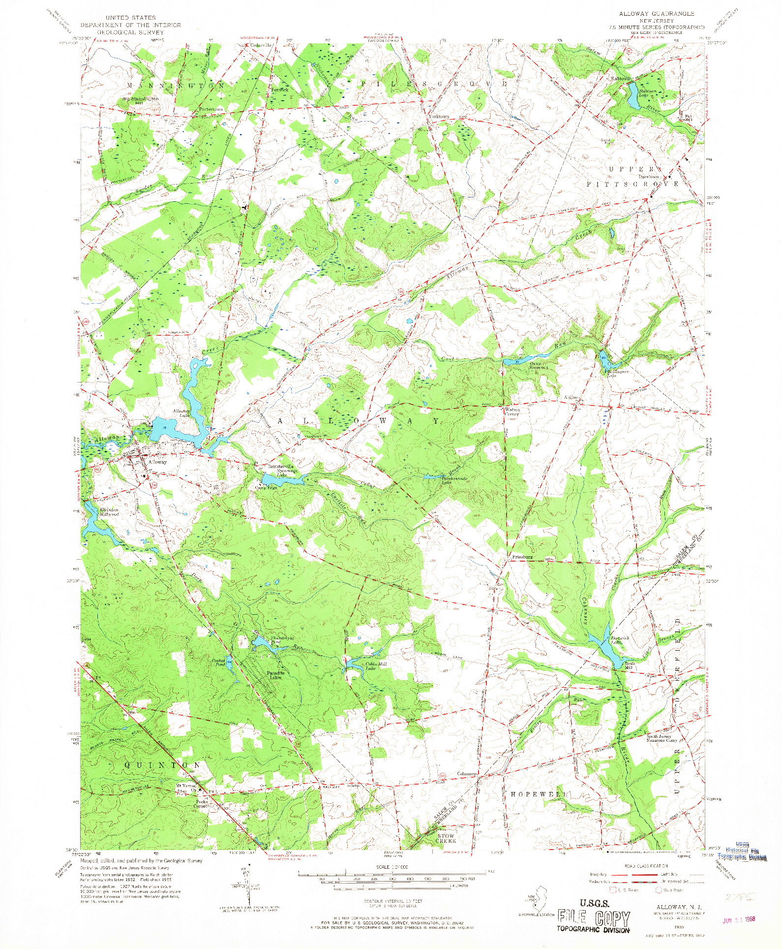 USGS 1:24000-SCALE QUADRANGLE FOR ALLOWAY, NJ 1955