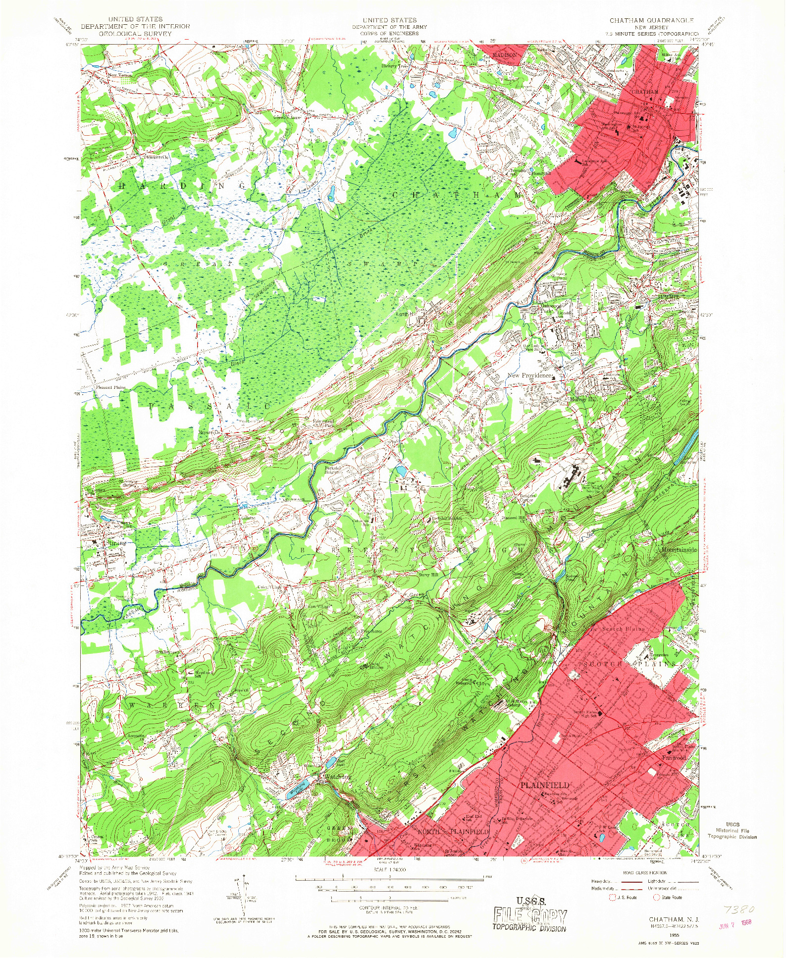 USGS 1:24000-SCALE QUADRANGLE FOR CHATHAM, NJ 1955