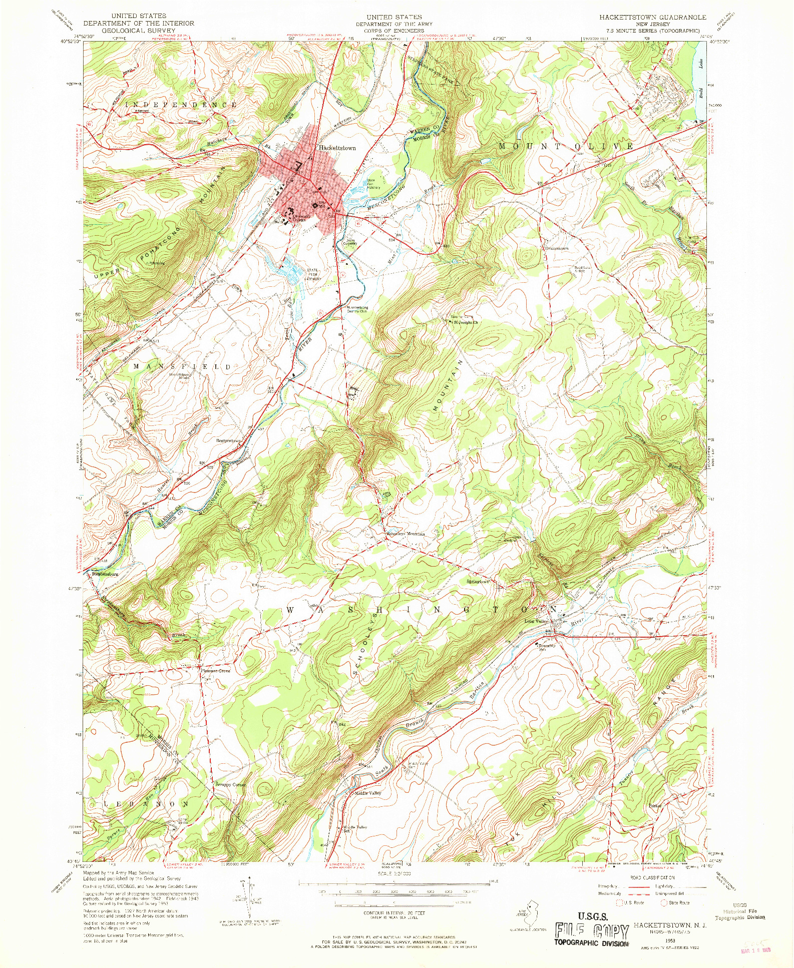 USGS 1:24000-SCALE QUADRANGLE FOR HACKETTSTOWN, NJ 1953