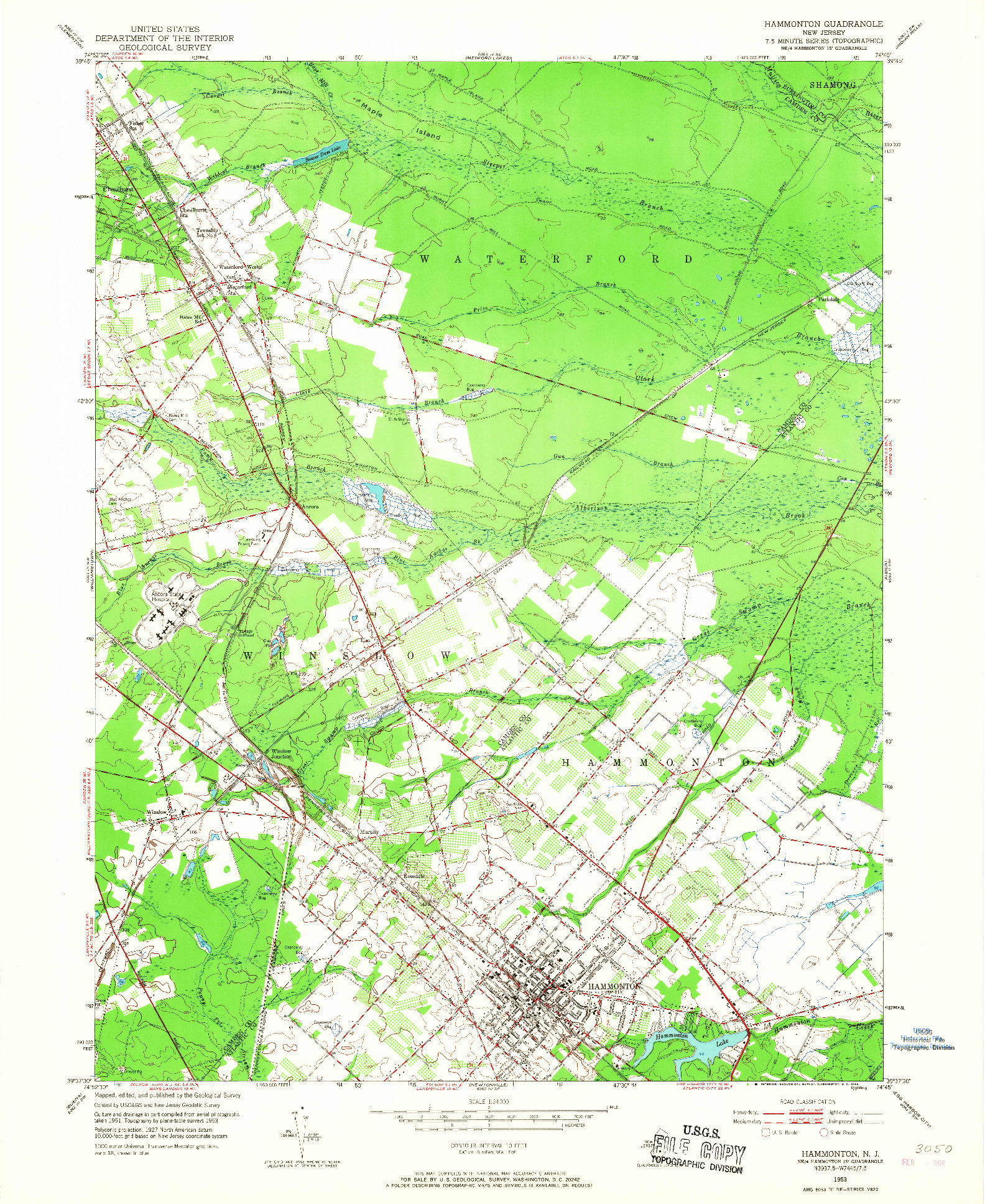 USGS 1:24000-SCALE QUADRANGLE FOR HAMMONTON, NJ 1953