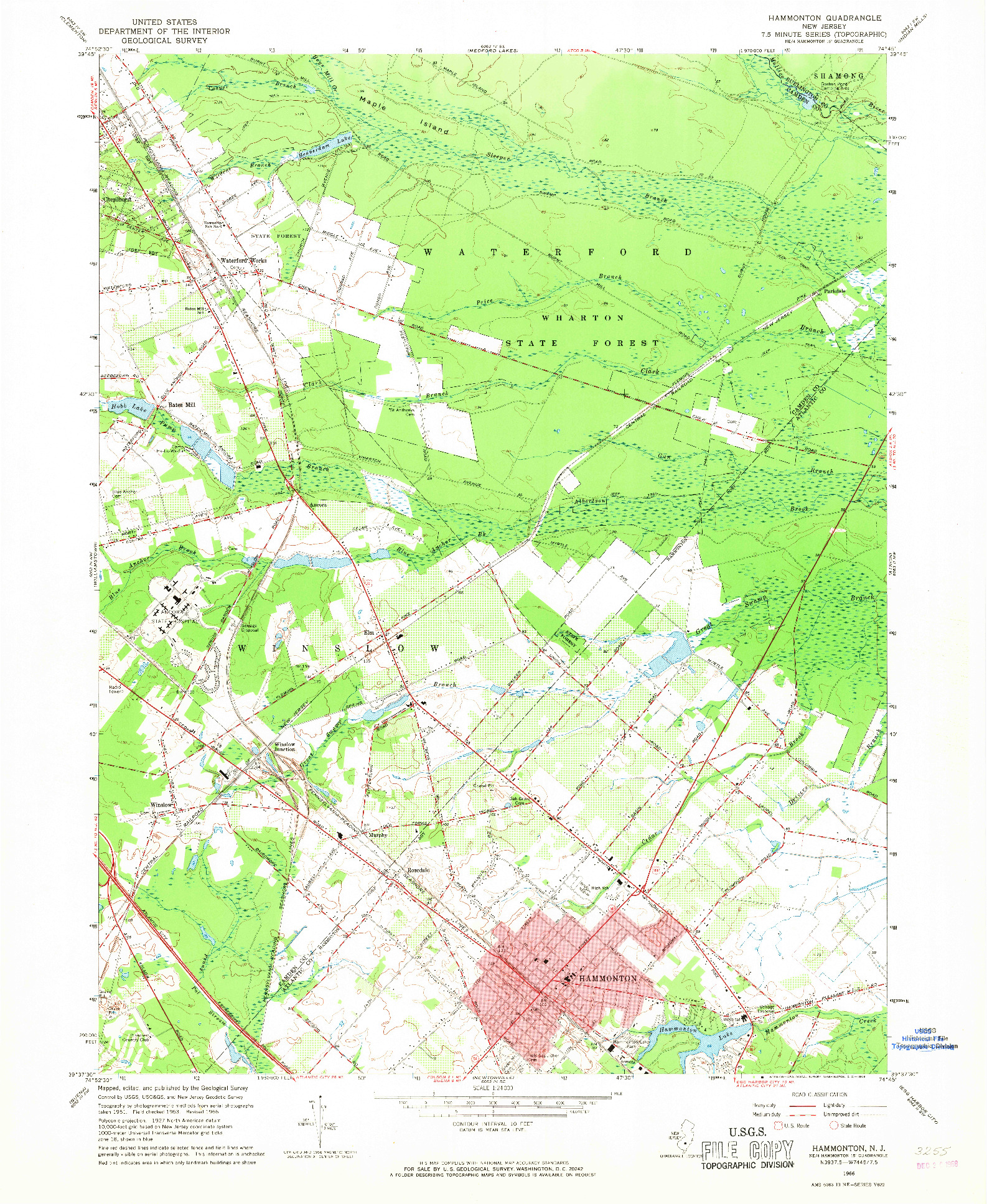 USGS 1:24000-SCALE QUADRANGLE FOR HAMMONTON, NJ 1966