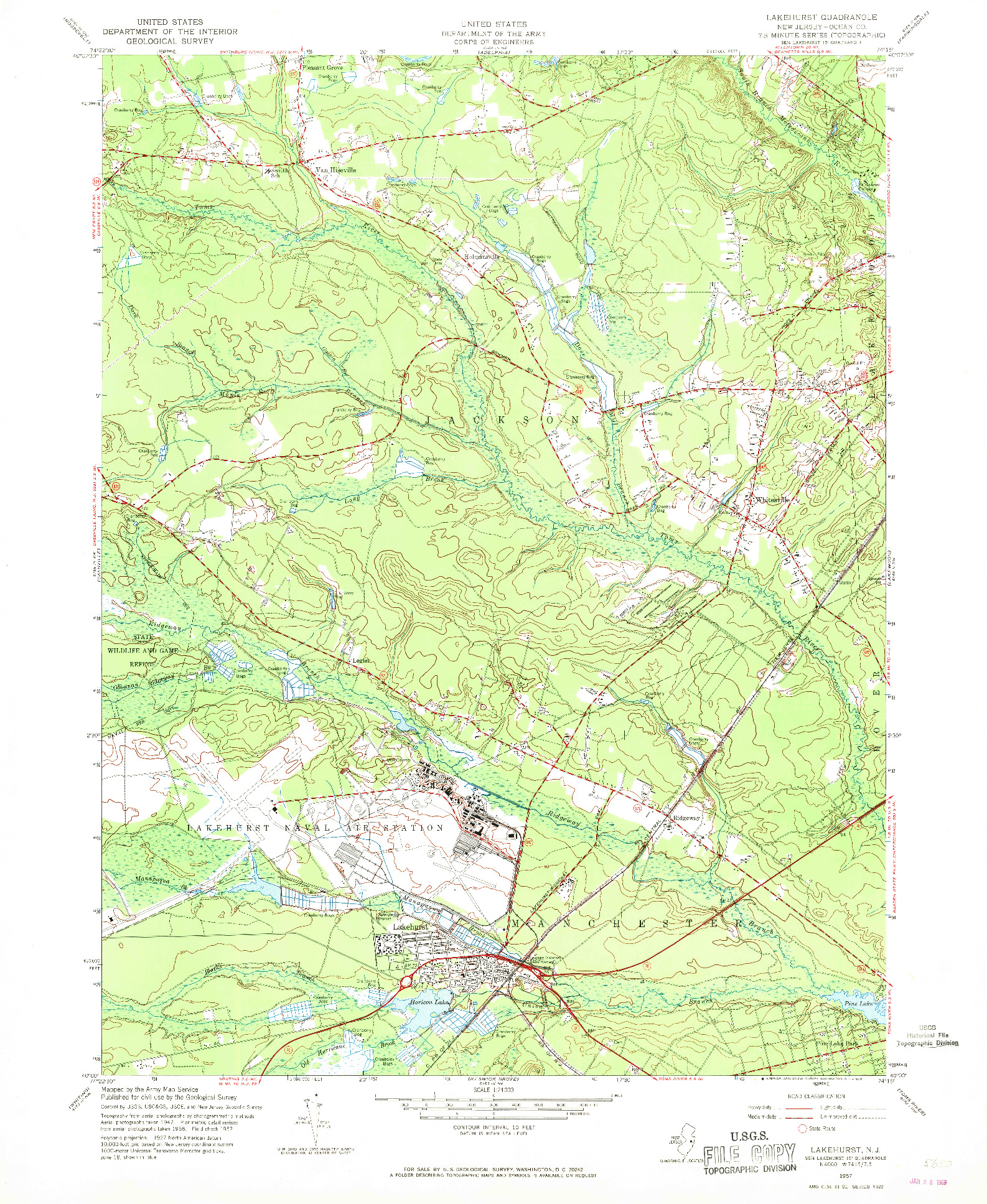 USGS 1:24000-SCALE QUADRANGLE FOR LAKEHURST, NJ 1957