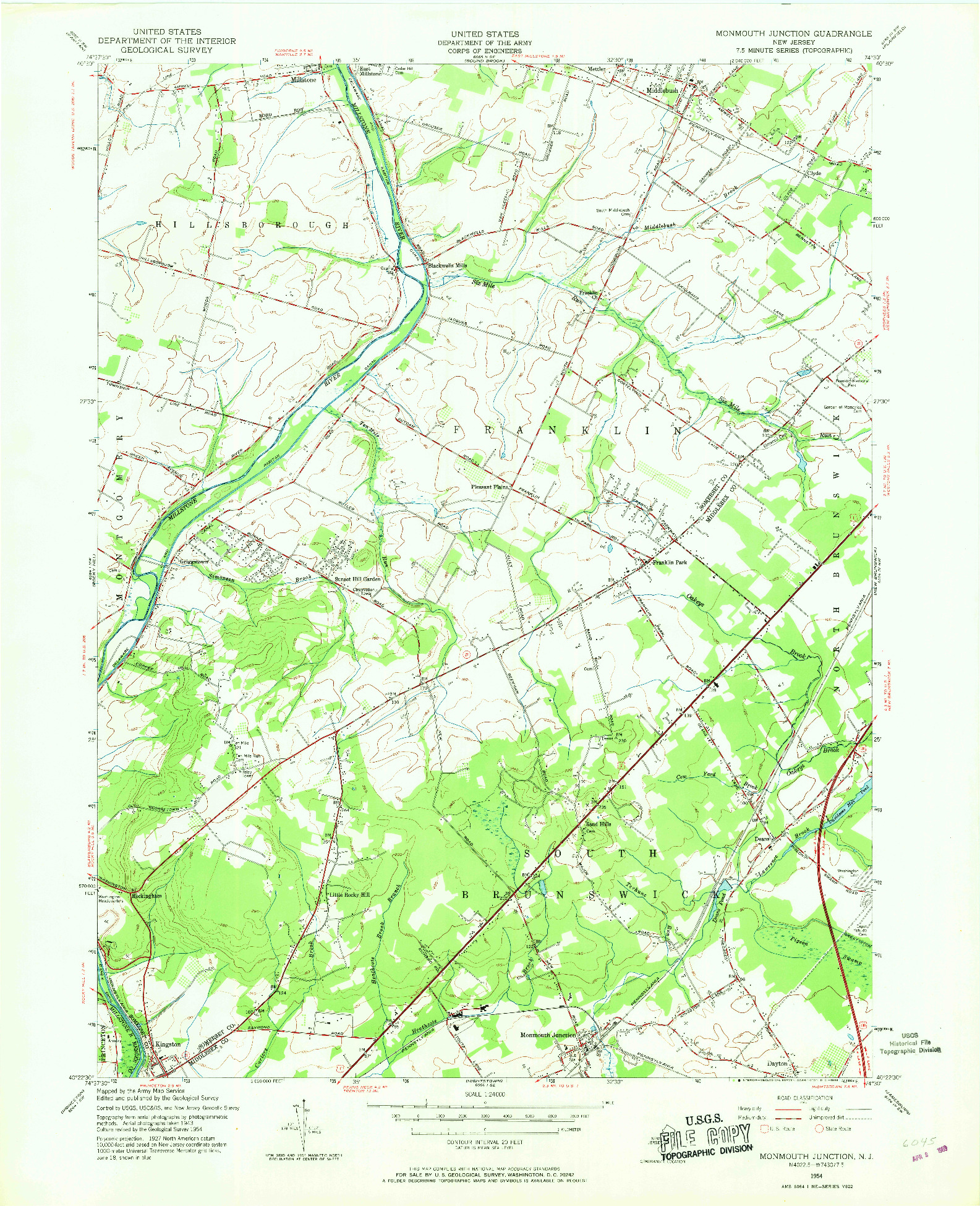 USGS 1:24000-SCALE QUADRANGLE FOR MONMOUTH JUNCTION, NJ 1954