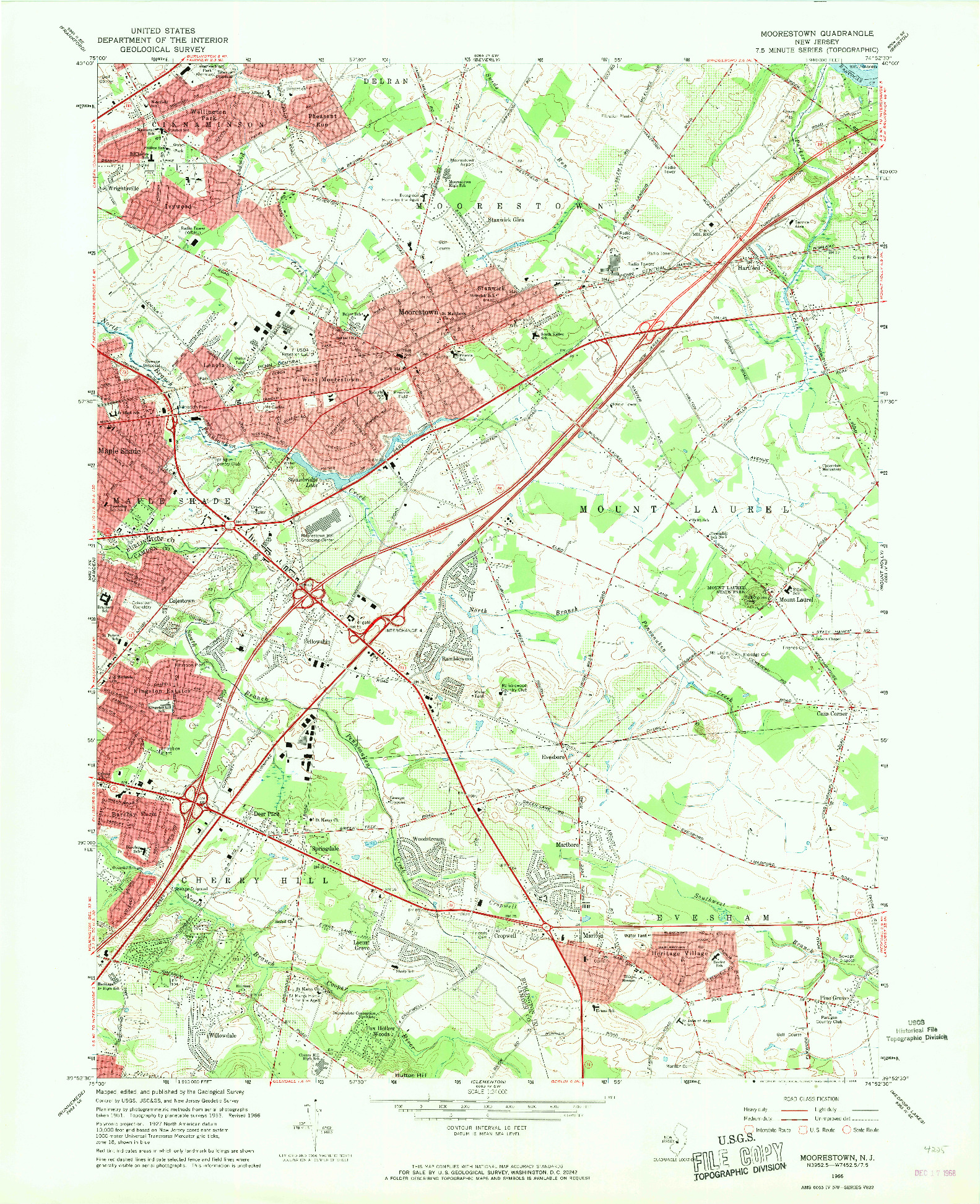 USGS 1:24000-SCALE QUADRANGLE FOR MOORESTOWN, NJ 1966