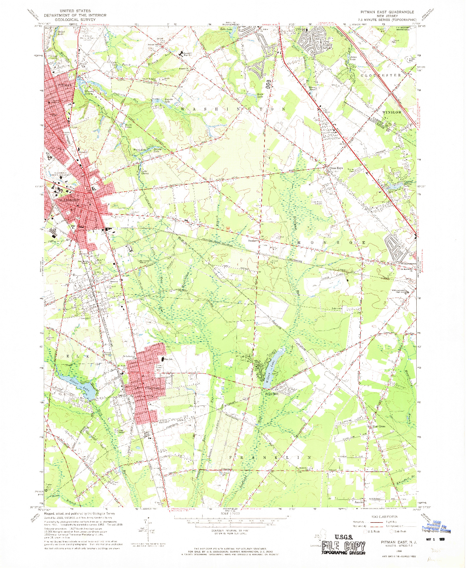 USGS 1:24000-SCALE QUADRANGLE FOR PITMAN EAST, NJ 1966