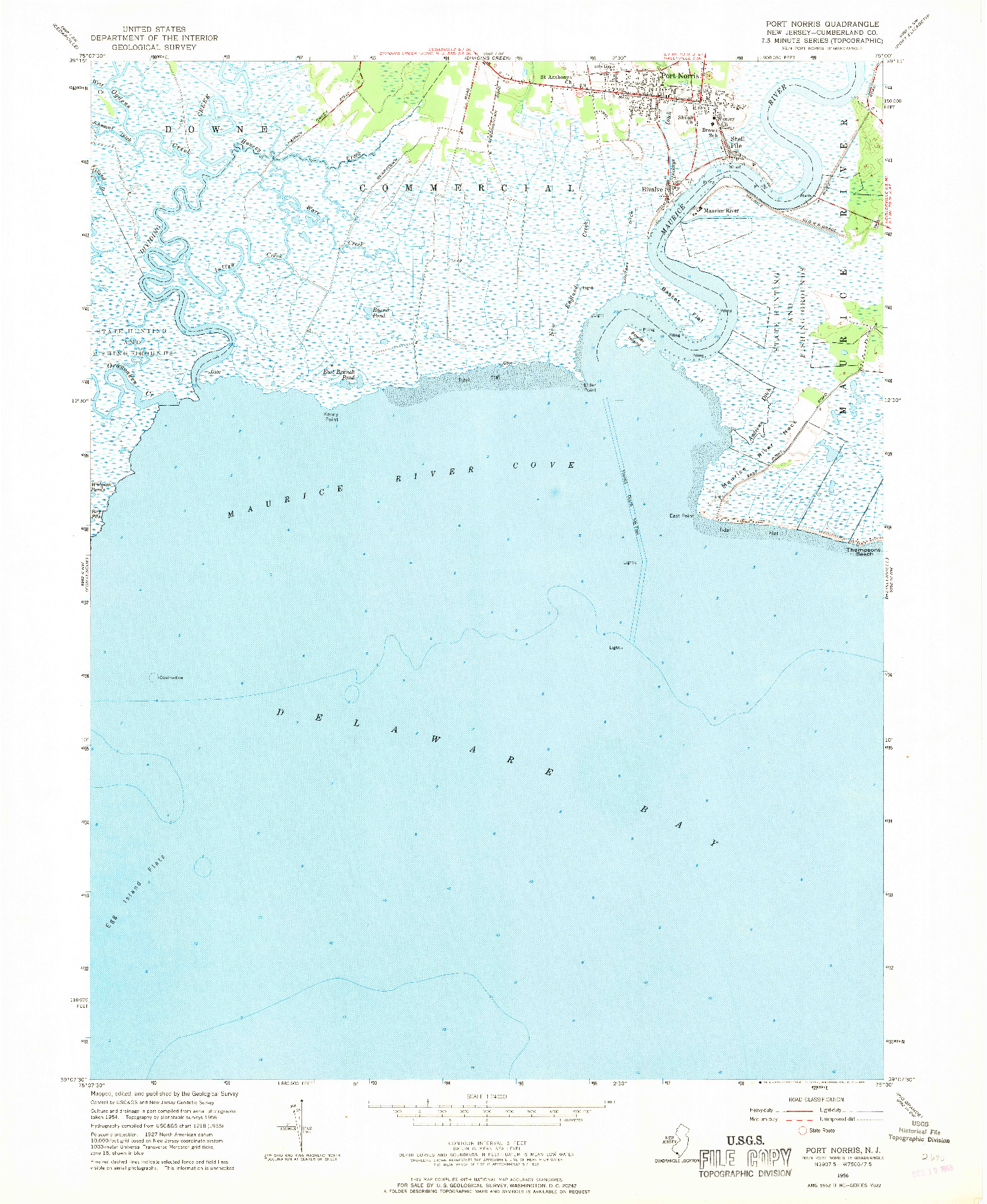 USGS 1:24000-SCALE QUADRANGLE FOR PORT NORRIS, NJ 1956