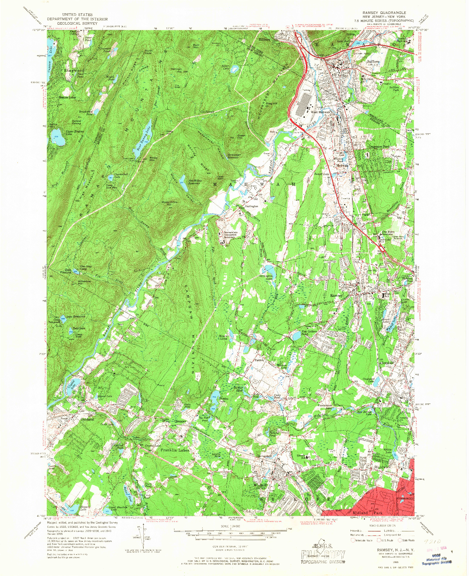 USGS 1:24000-SCALE QUADRANGLE FOR RAMSEY, NJ 1955