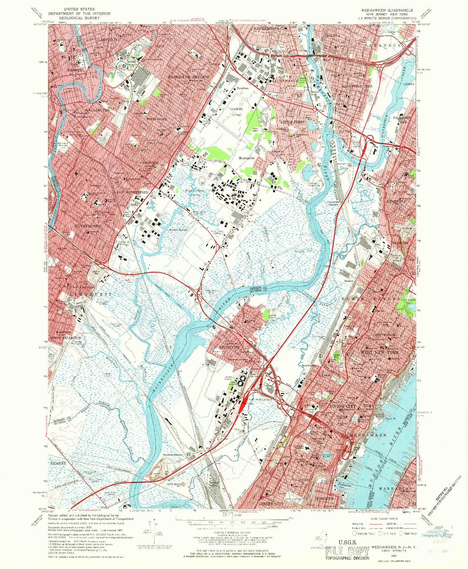 USGS 1:24000-SCALE QUADRANGLE FOR WEEHAWKEN, NJ 1967