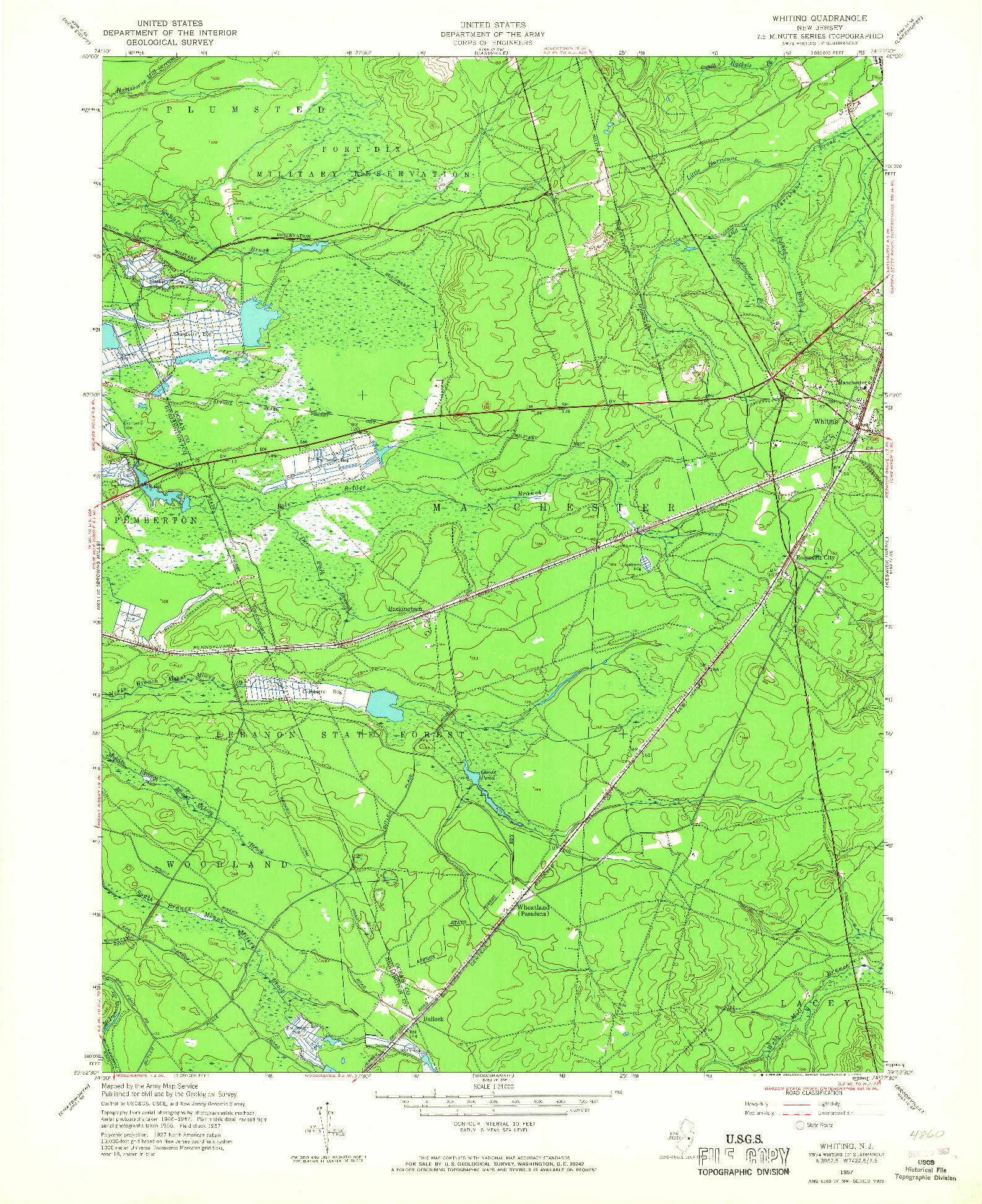 USGS 1:24000-SCALE QUADRANGLE FOR WHITING, NJ 1957