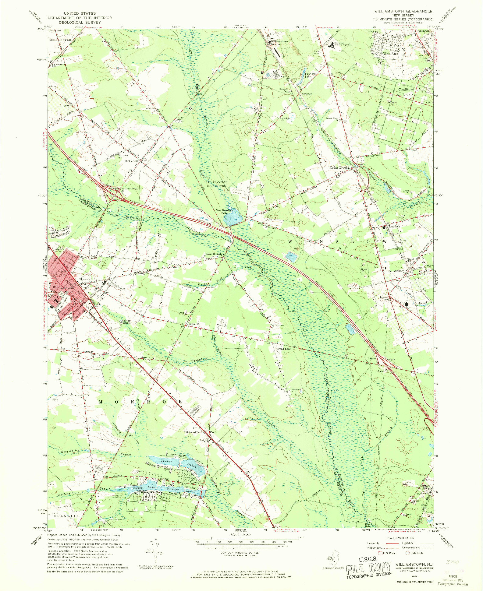 USGS 1:24000-SCALE QUADRANGLE FOR WILLIAMSTOWN, NJ 1966