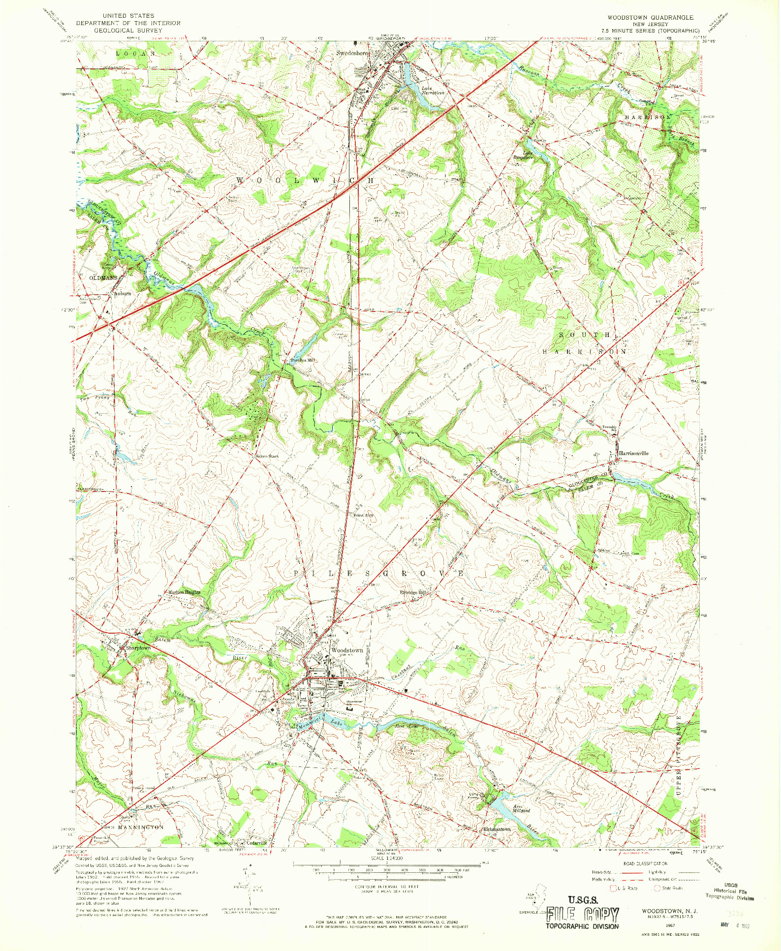 USGS 1:24000-SCALE QUADRANGLE FOR WOODSTOWN, NJ 1967