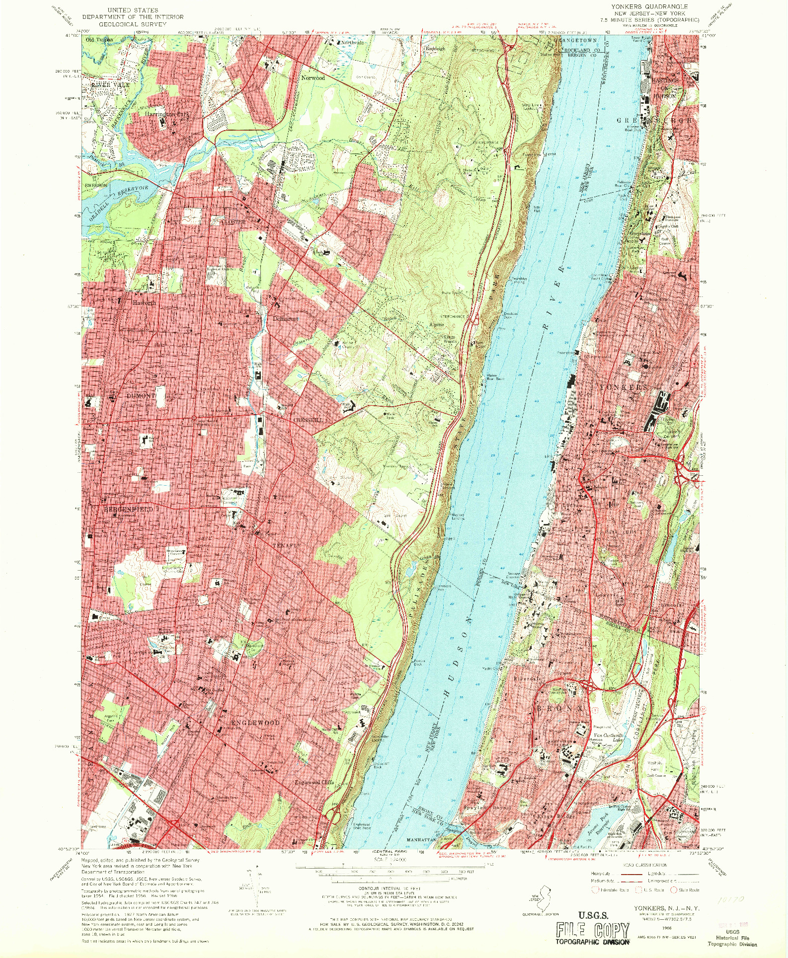 USGS 1:24000-SCALE QUADRANGLE FOR YONKERS, NJ 1966