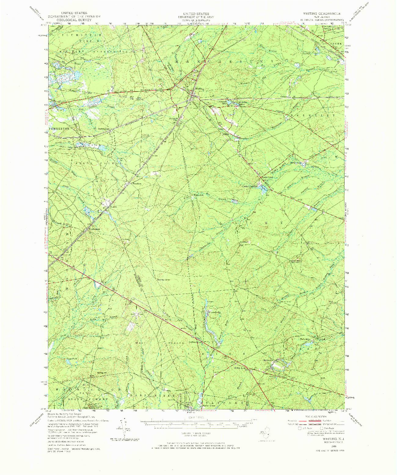 USGS 1:62500-SCALE QUADRANGLE FOR WHITING, NJ 1949