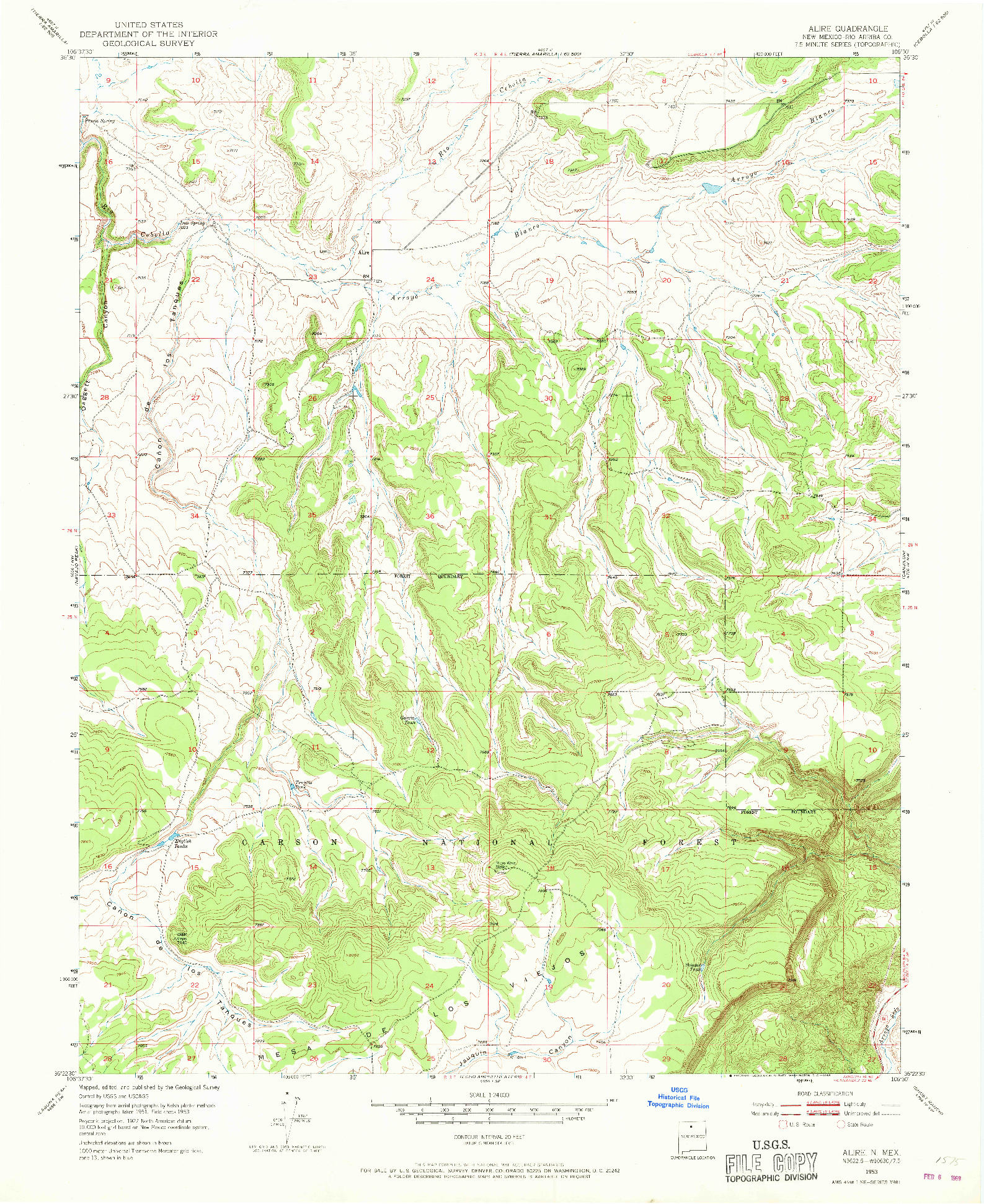 USGS 1:24000-SCALE QUADRANGLE FOR ALIRE, NM 1953