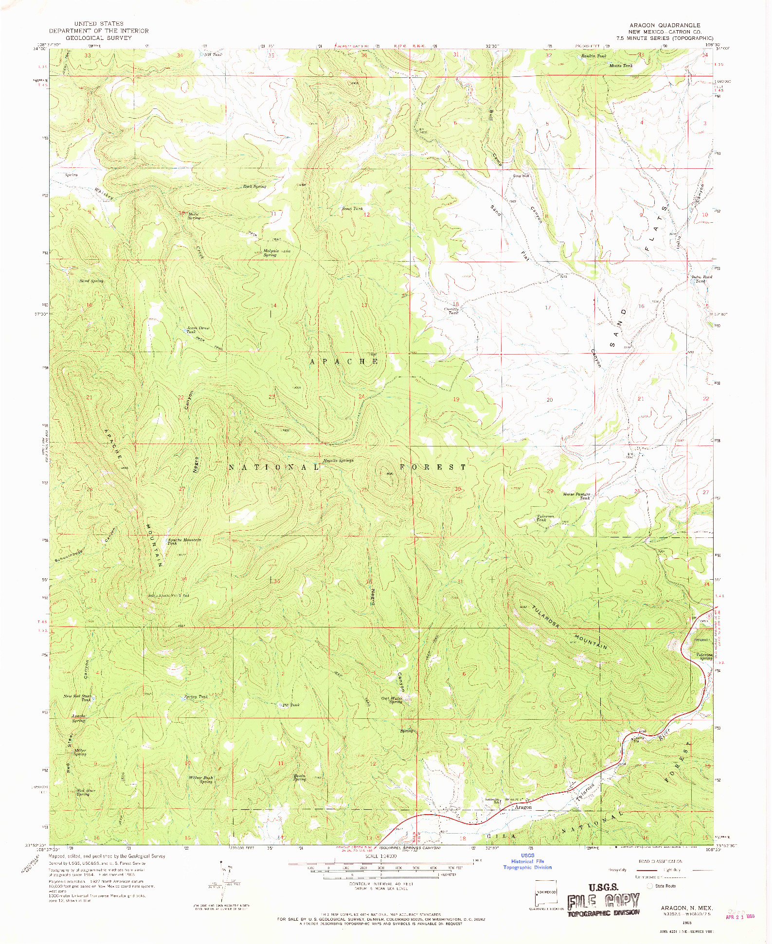 USGS 1:24000-SCALE QUADRANGLE FOR ARAGON, NM 1965