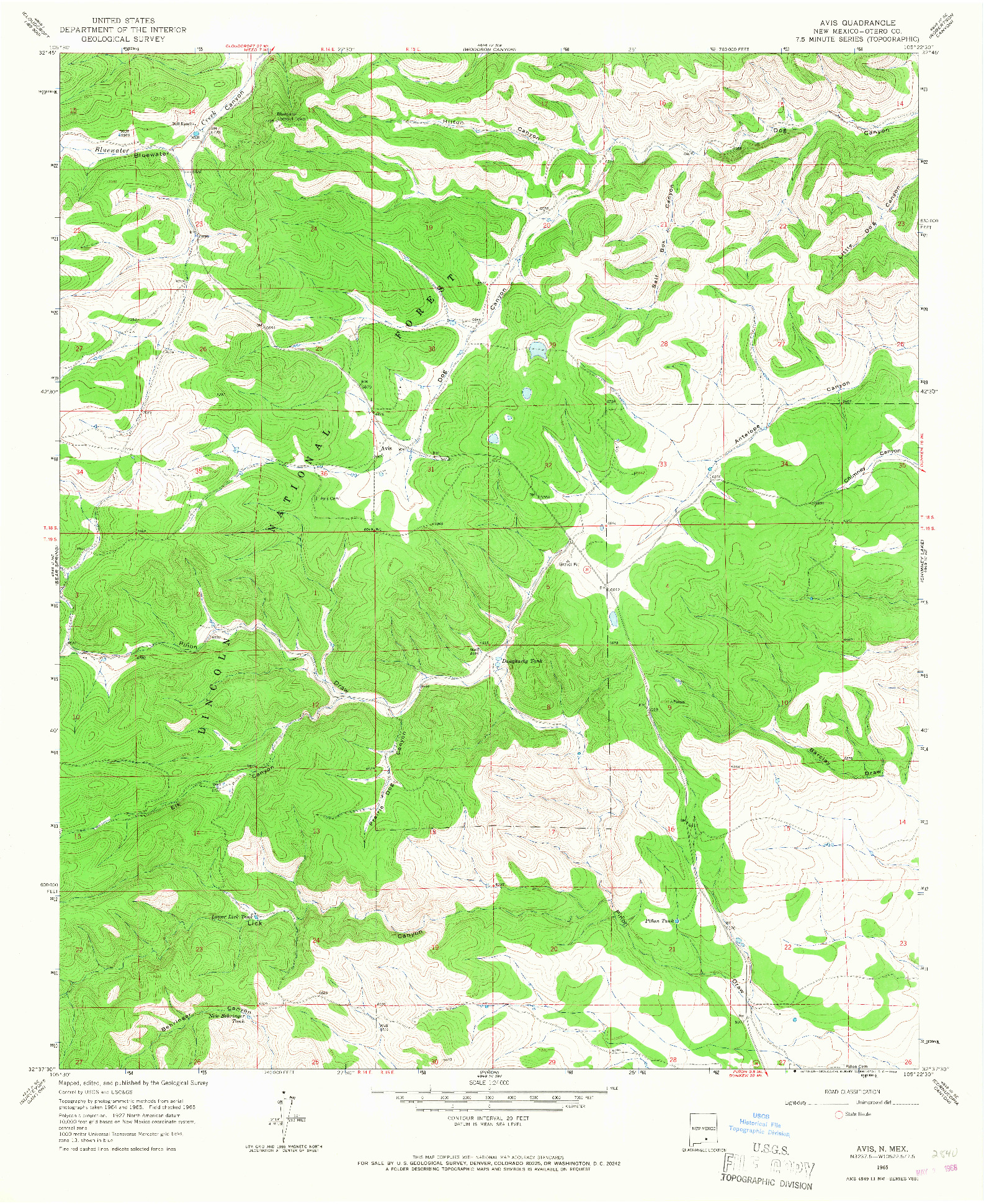 USGS 1:24000-SCALE QUADRANGLE FOR AVIS, NM 1965