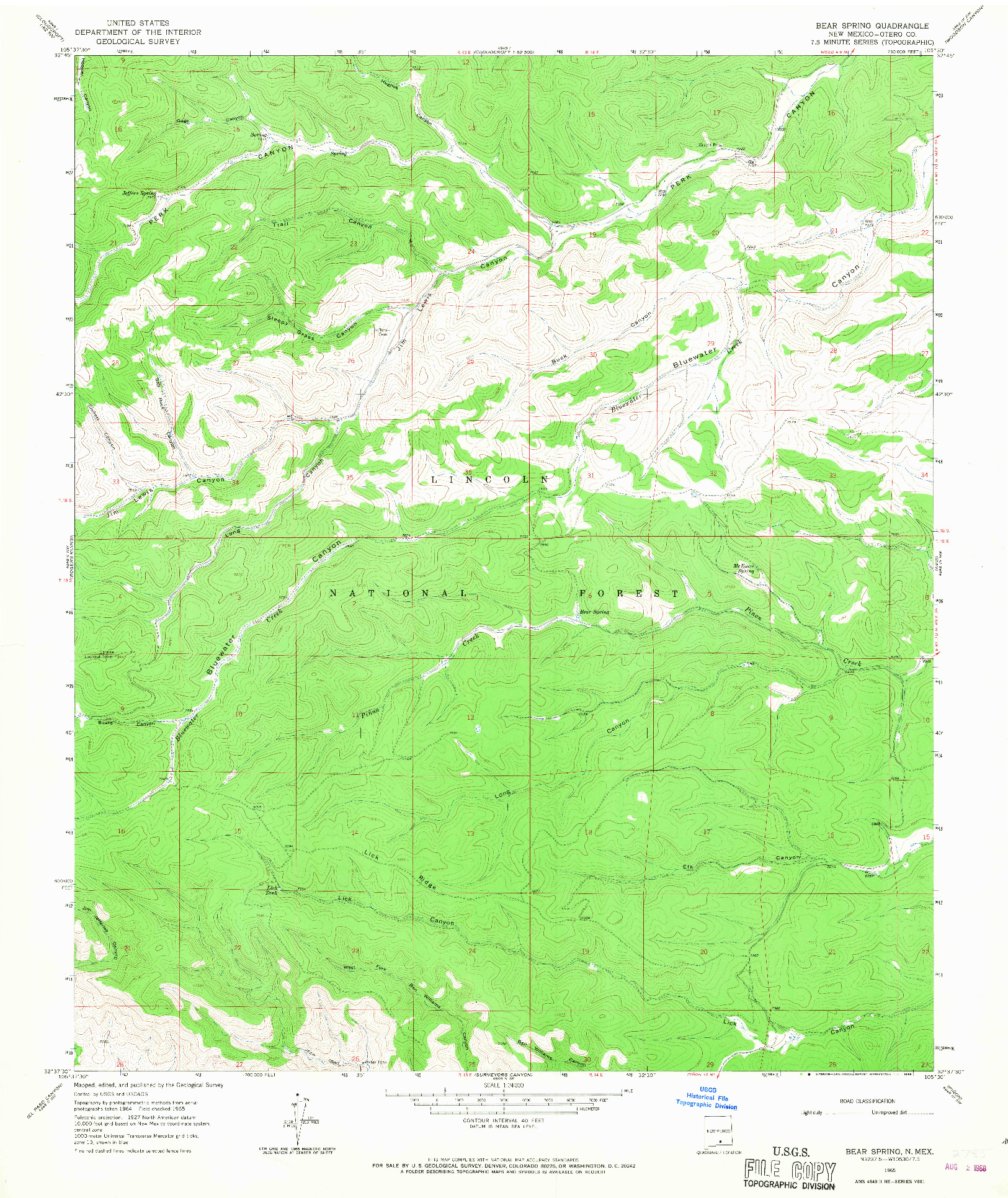 USGS 1:24000-SCALE QUADRANGLE FOR BEAR SPRING, NM 1965