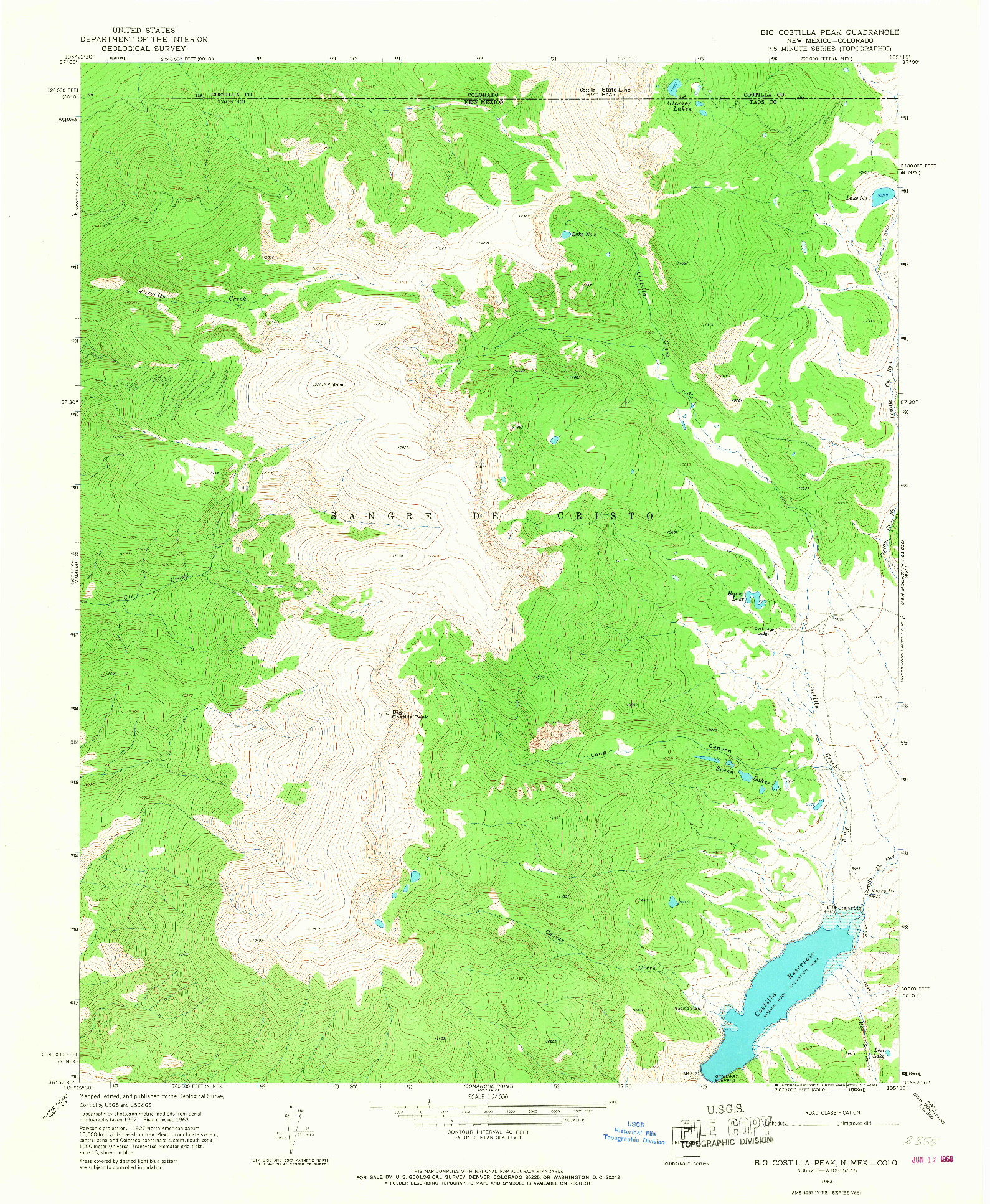 USGS 1:24000-SCALE QUADRANGLE FOR BIG COSTILLA PEAK, NM 1963