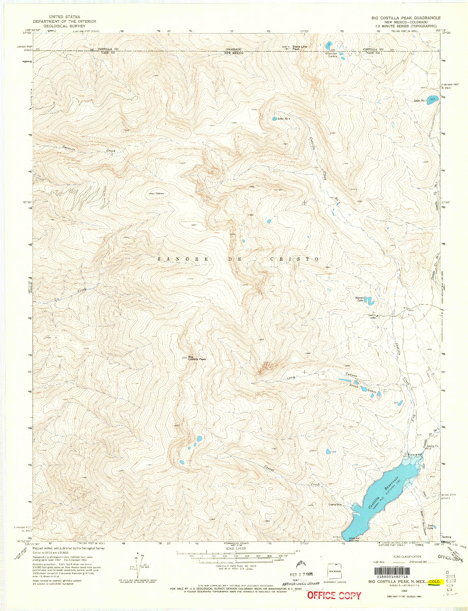 USGS 1:24000-SCALE QUADRANGLE FOR BIG COSTILLA PEAK, NM 1963