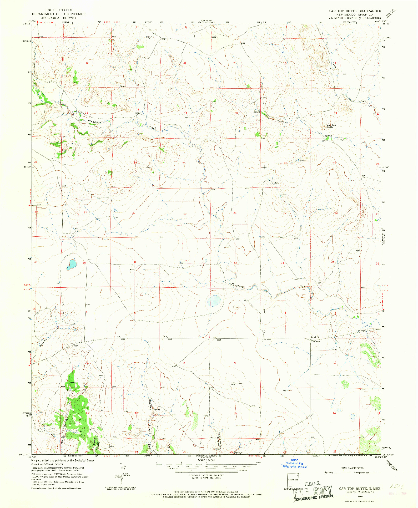 USGS 1:24000-SCALE QUADRANGLE FOR CAR TOP BUTTE, NM 1966