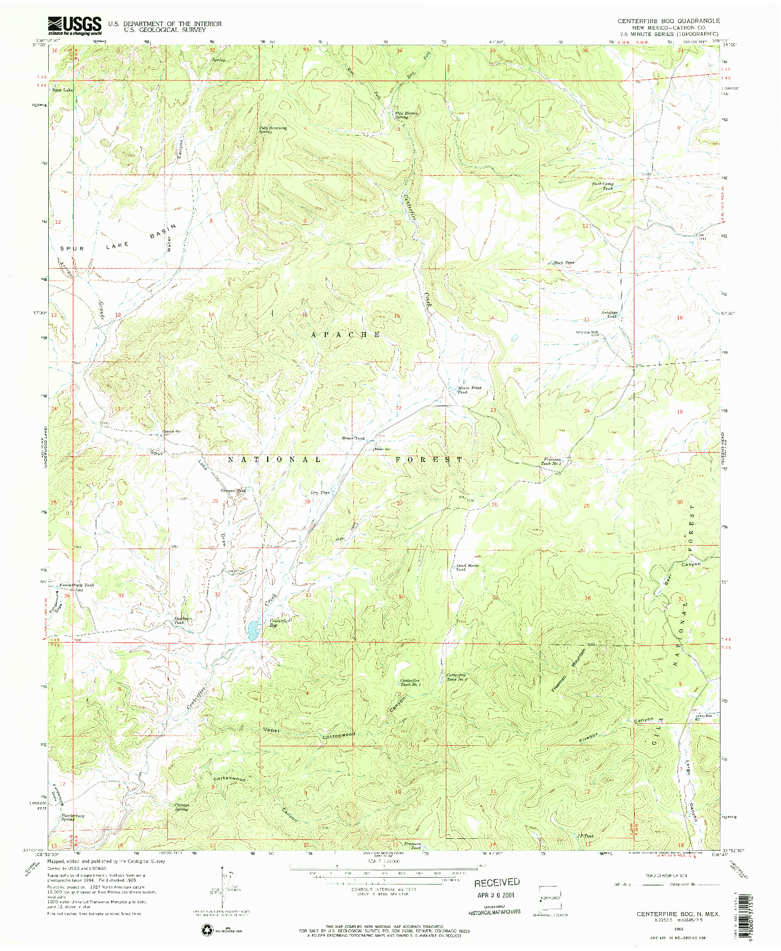 USGS 1:24000-SCALE QUADRANGLE FOR CENTERFIRE BOG, NM 1965