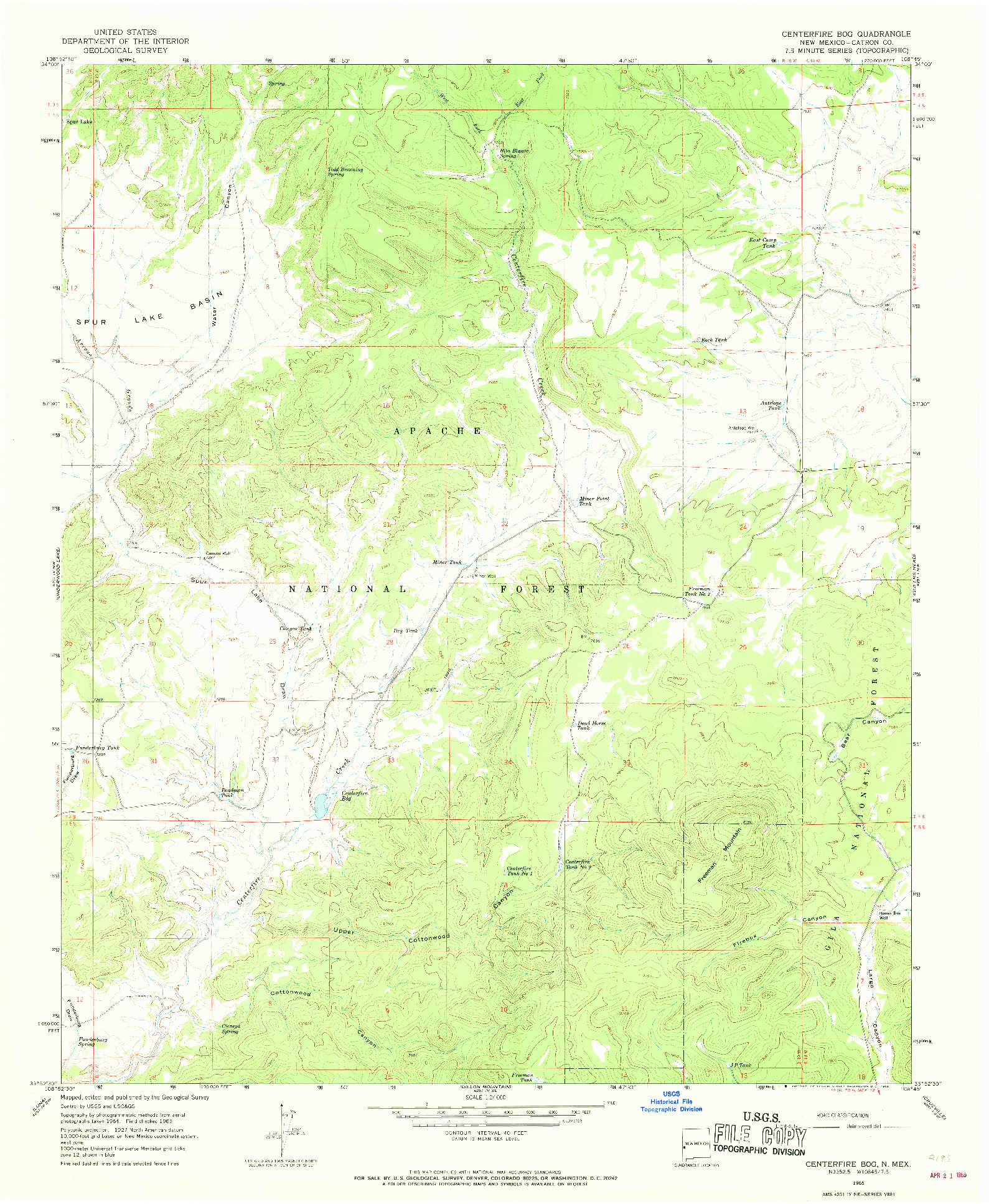 USGS 1:24000-SCALE QUADRANGLE FOR CENTERFIRE BOG, NM 1965