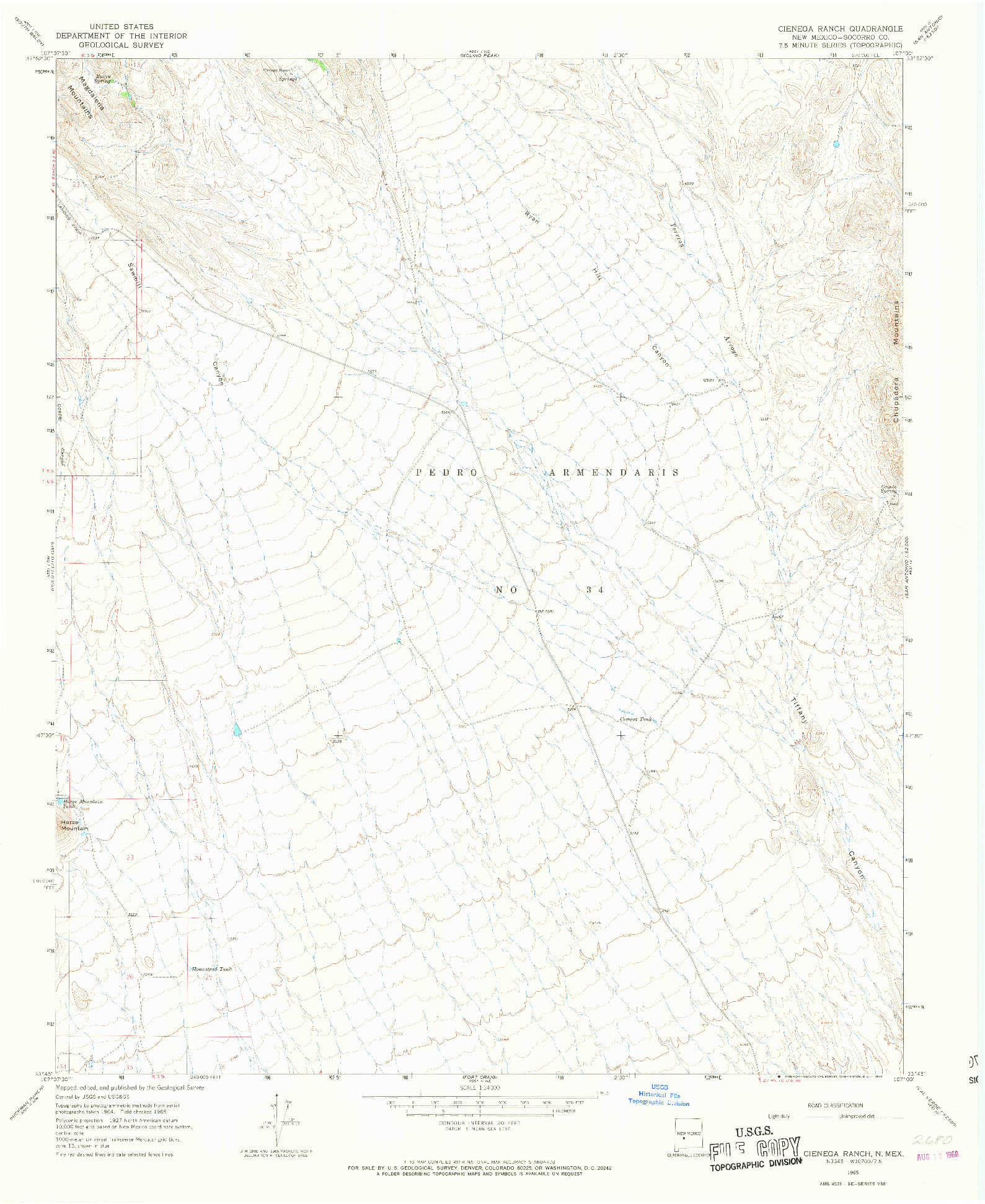 USGS 1:24000-SCALE QUADRANGLE FOR CIENEGA RANCH, NM 1965