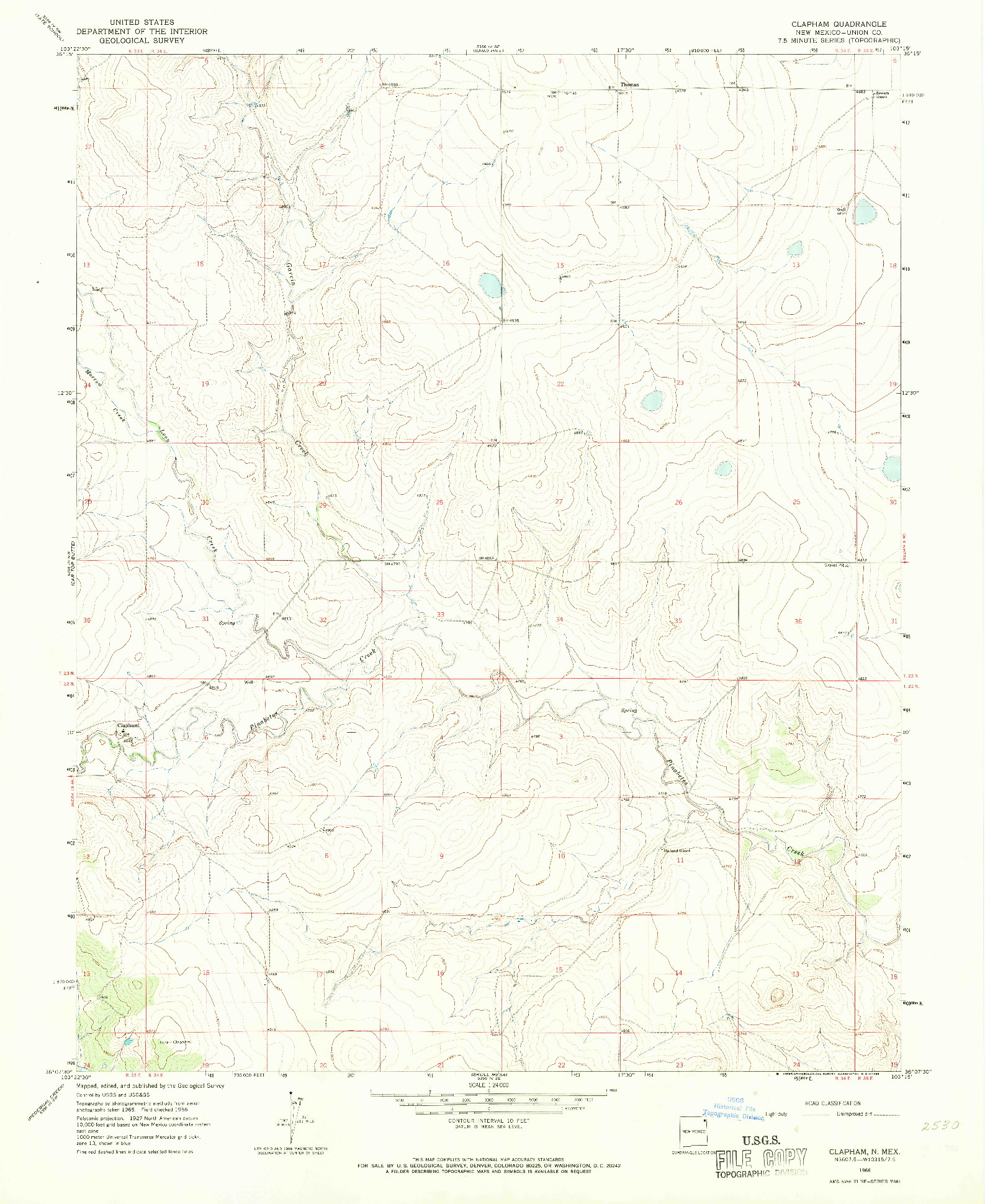 USGS 1:24000-SCALE QUADRANGLE FOR CLAPHAM, NM 1966