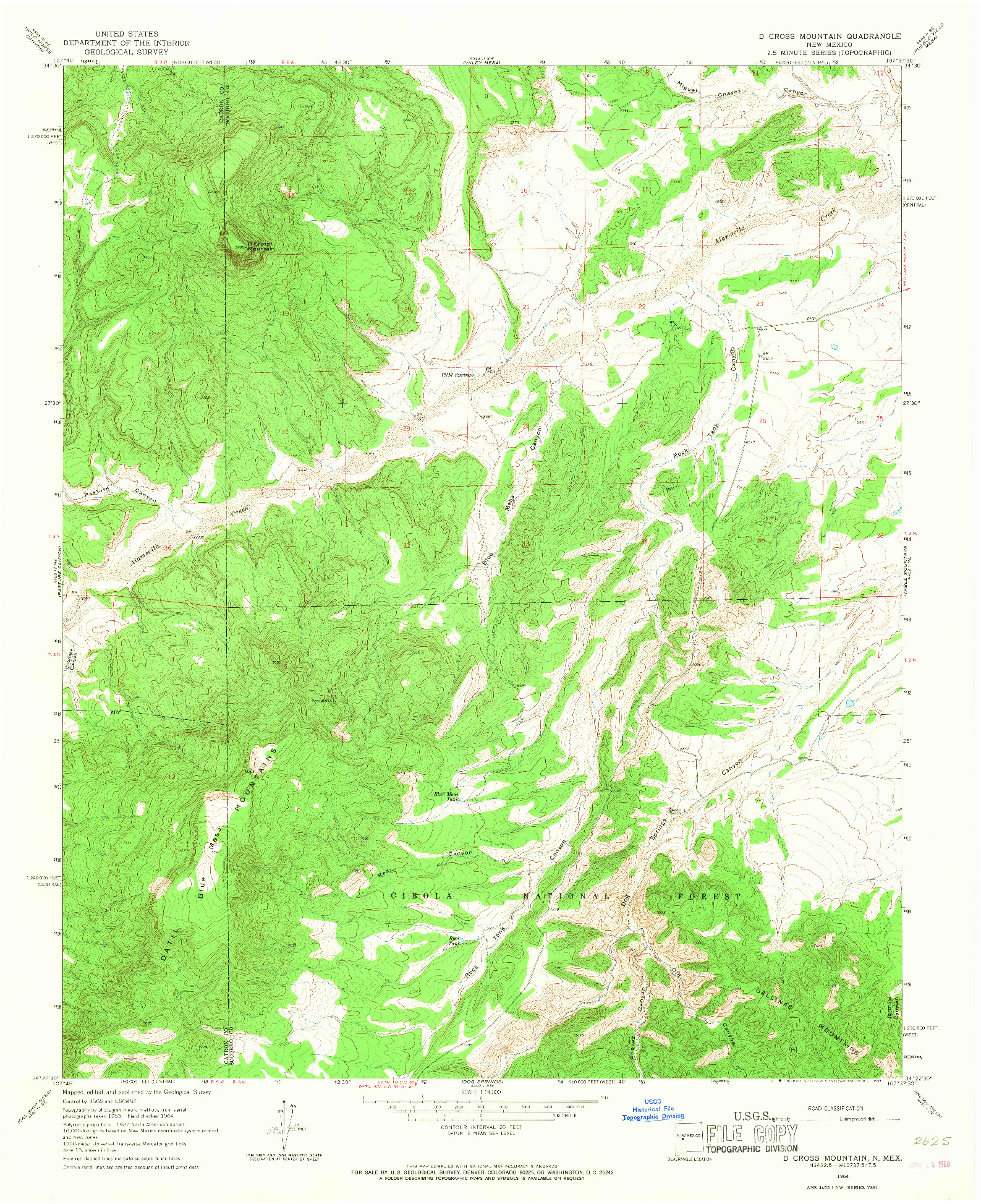 USGS 1:24000-SCALE QUADRANGLE FOR D CROSS MOUNTAIN, NM 1964