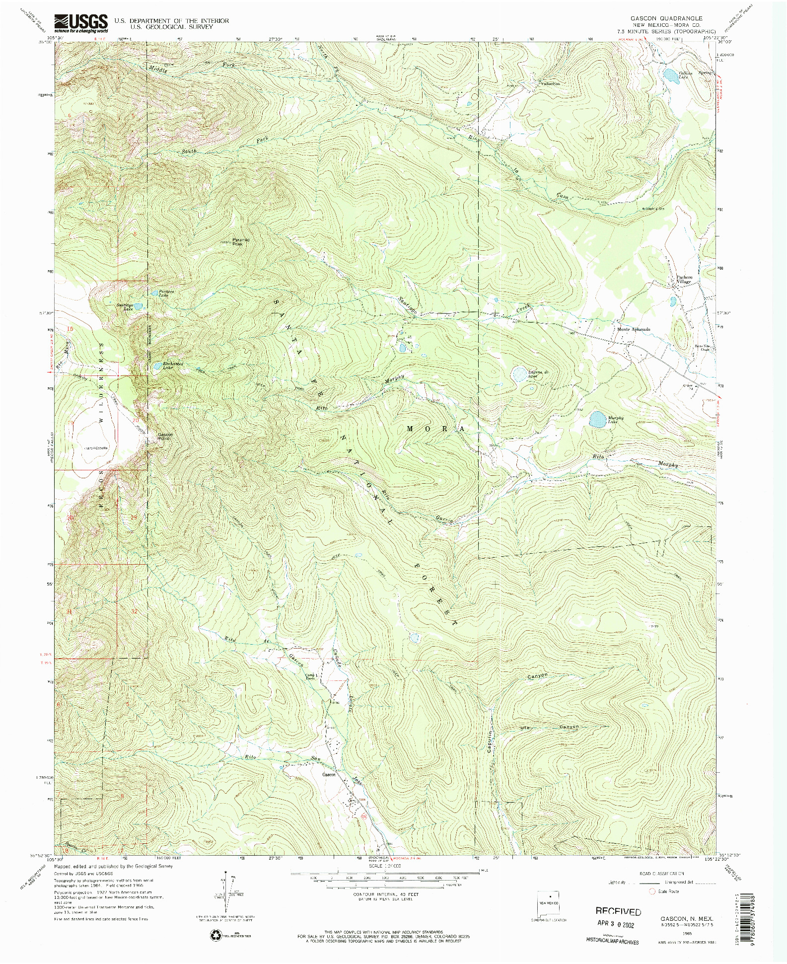 USGS 1:24000-SCALE QUADRANGLE FOR GASCON, NM 1965