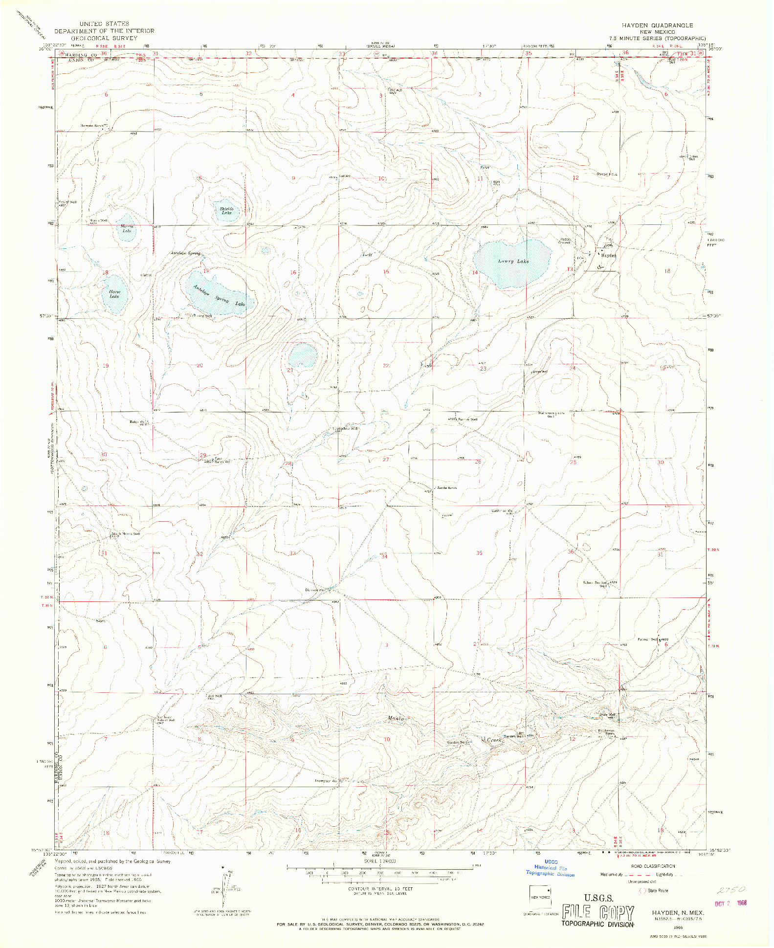 USGS 1:24000-SCALE QUADRANGLE FOR HAYDEN, NM 1966
