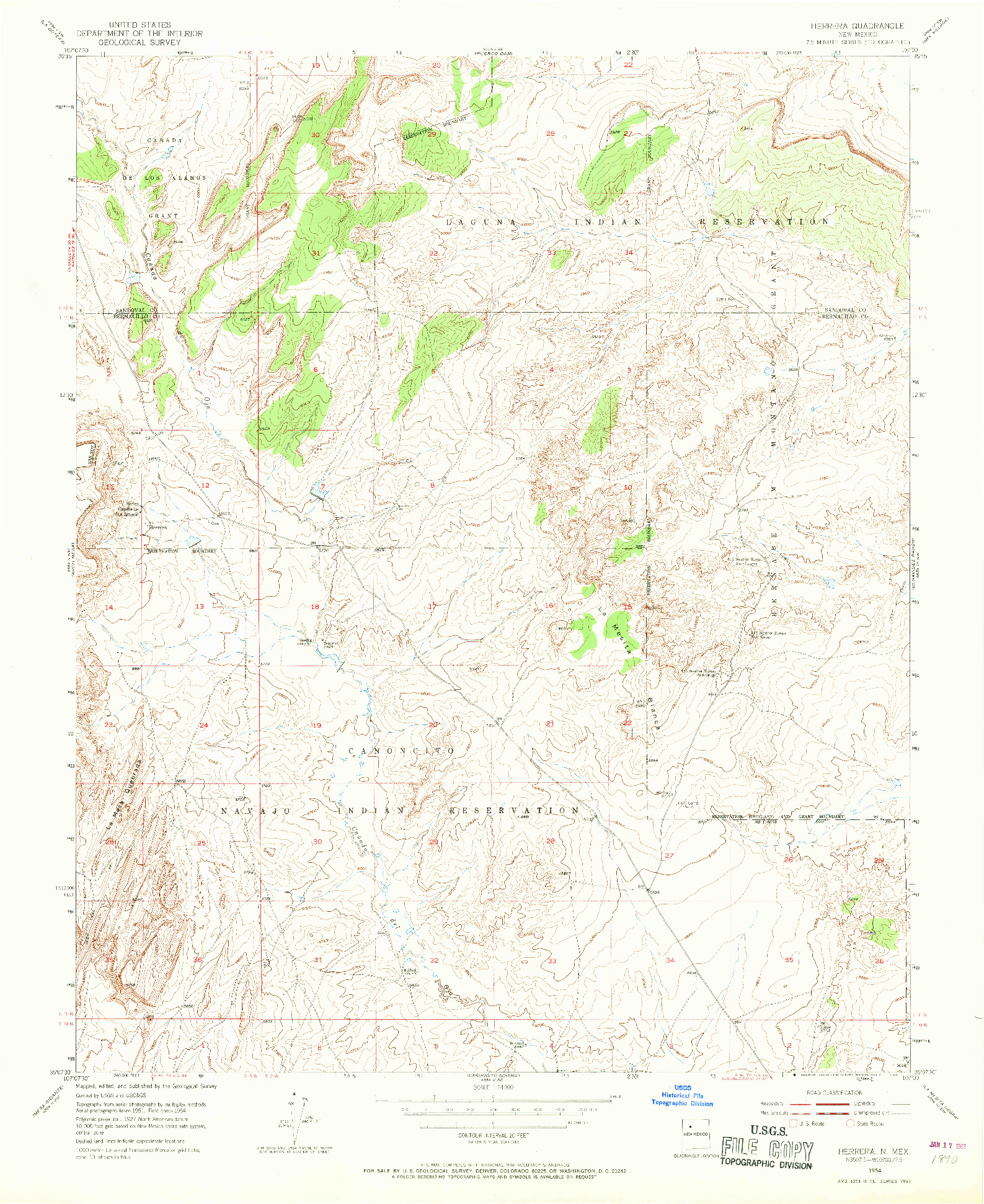 USGS 1:24000-SCALE QUADRANGLE FOR HERRERA, NM 1954