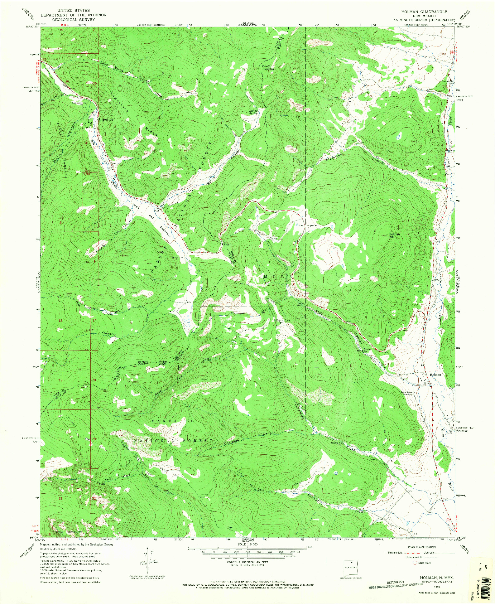 USGS 1:24000-SCALE QUADRANGLE FOR HOLMAN, NM 1965