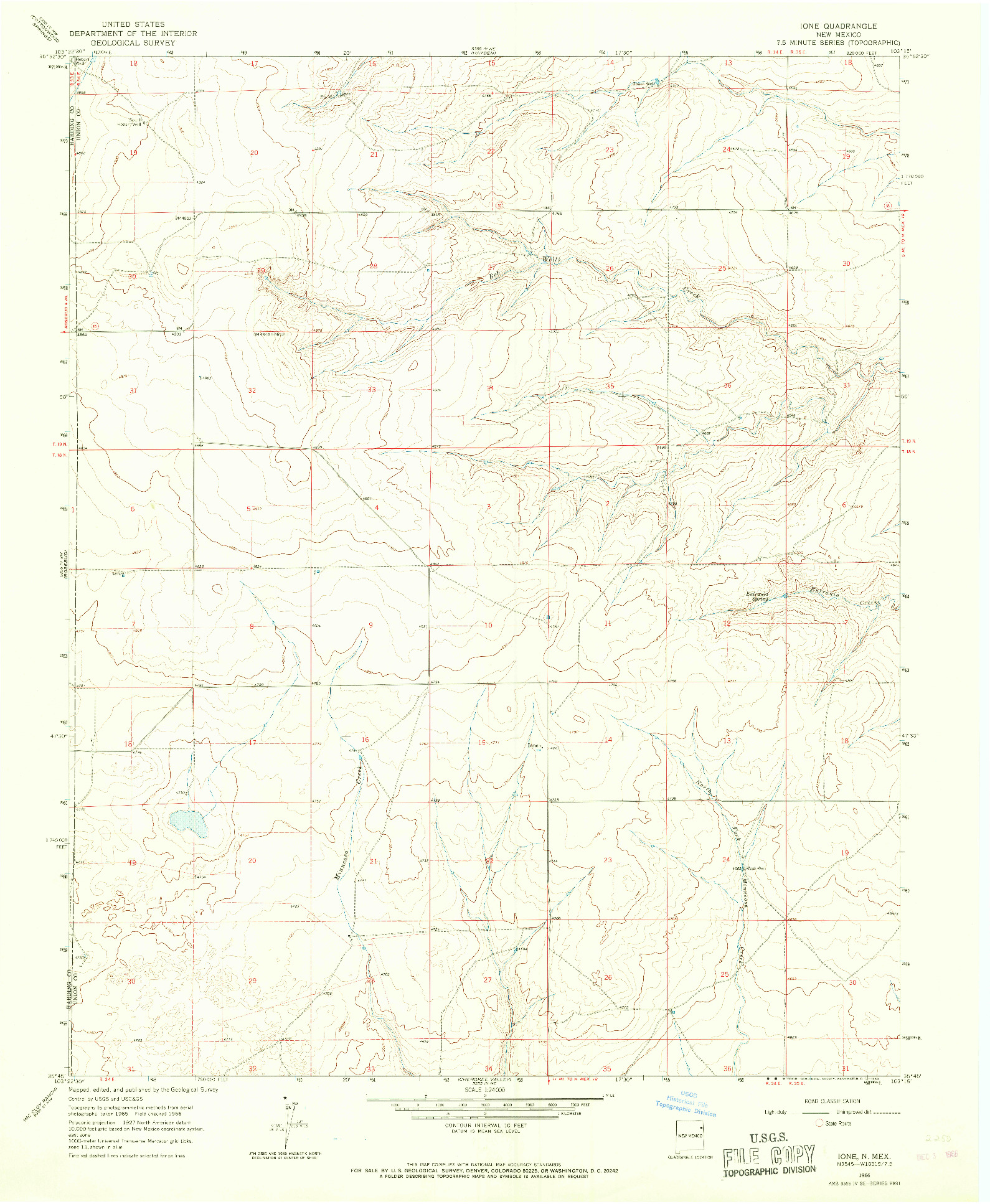 USGS 1:24000-SCALE QUADRANGLE FOR IONE, NM 1966
