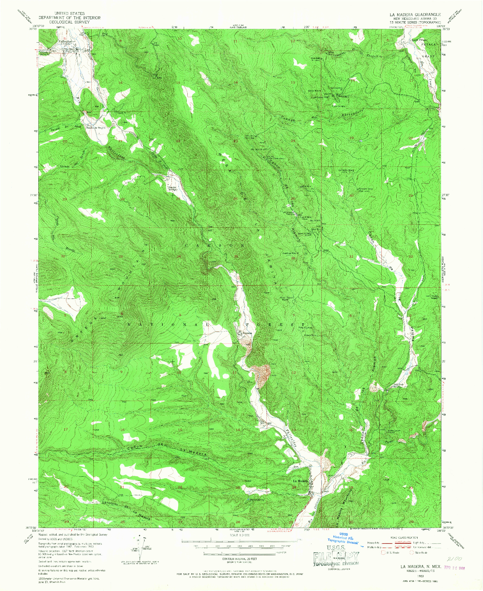 USGS 1:24000-SCALE QUADRANGLE FOR LA MADERA, NM 1953