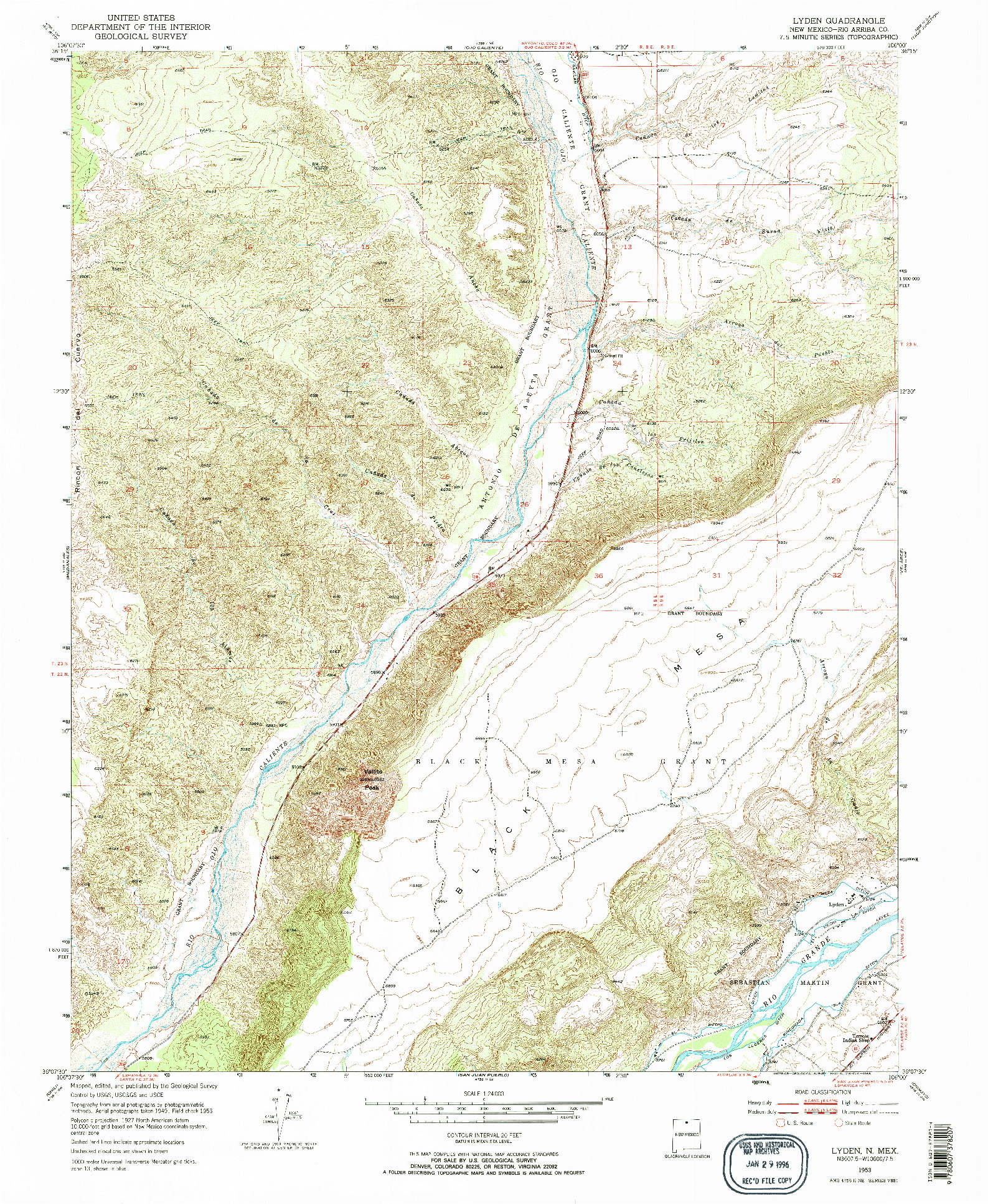 USGS 1:24000-SCALE QUADRANGLE FOR LYDEN, NM 1953