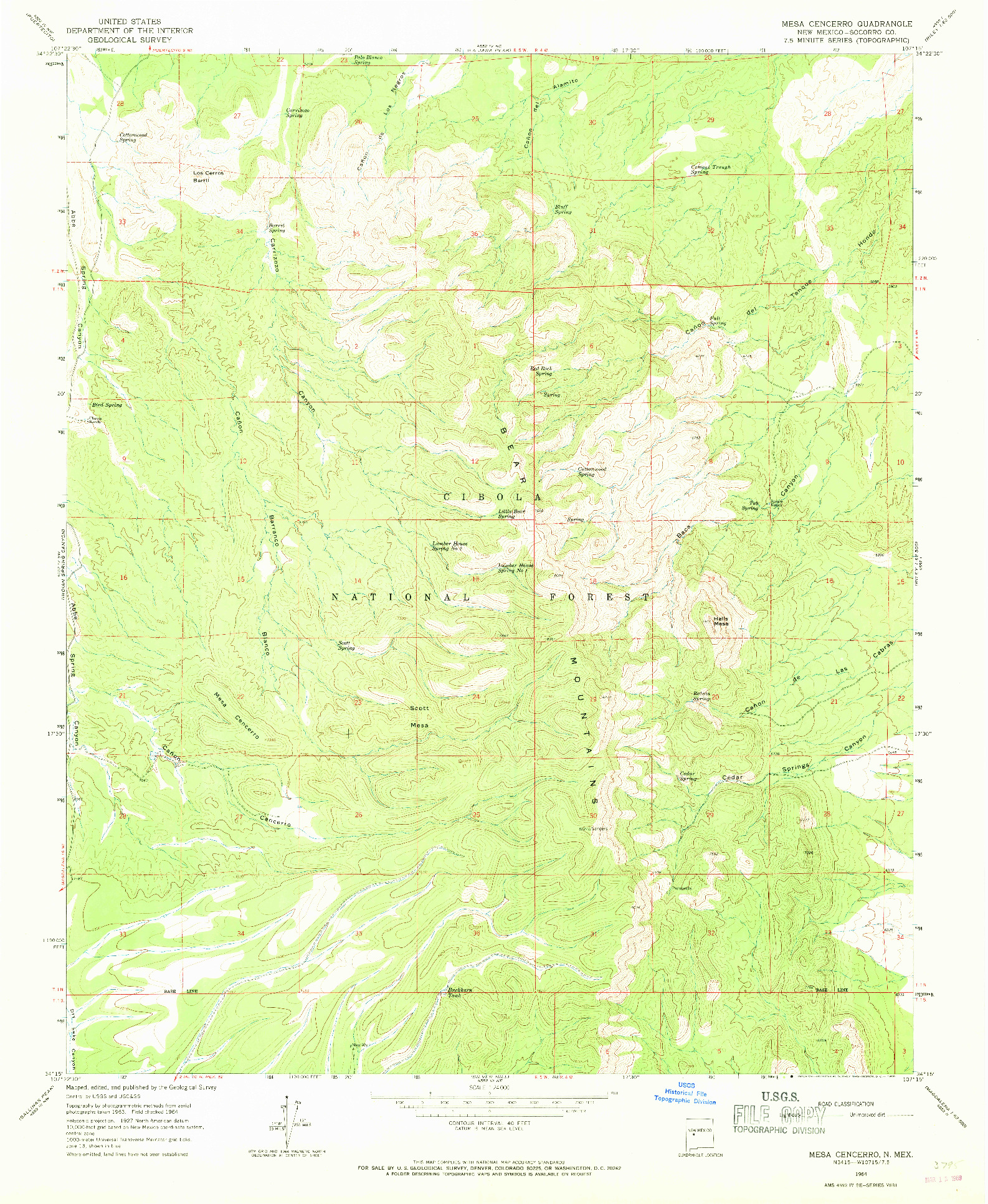 USGS 1:24000-SCALE QUADRANGLE FOR MESA CENCERRO, NM 1964