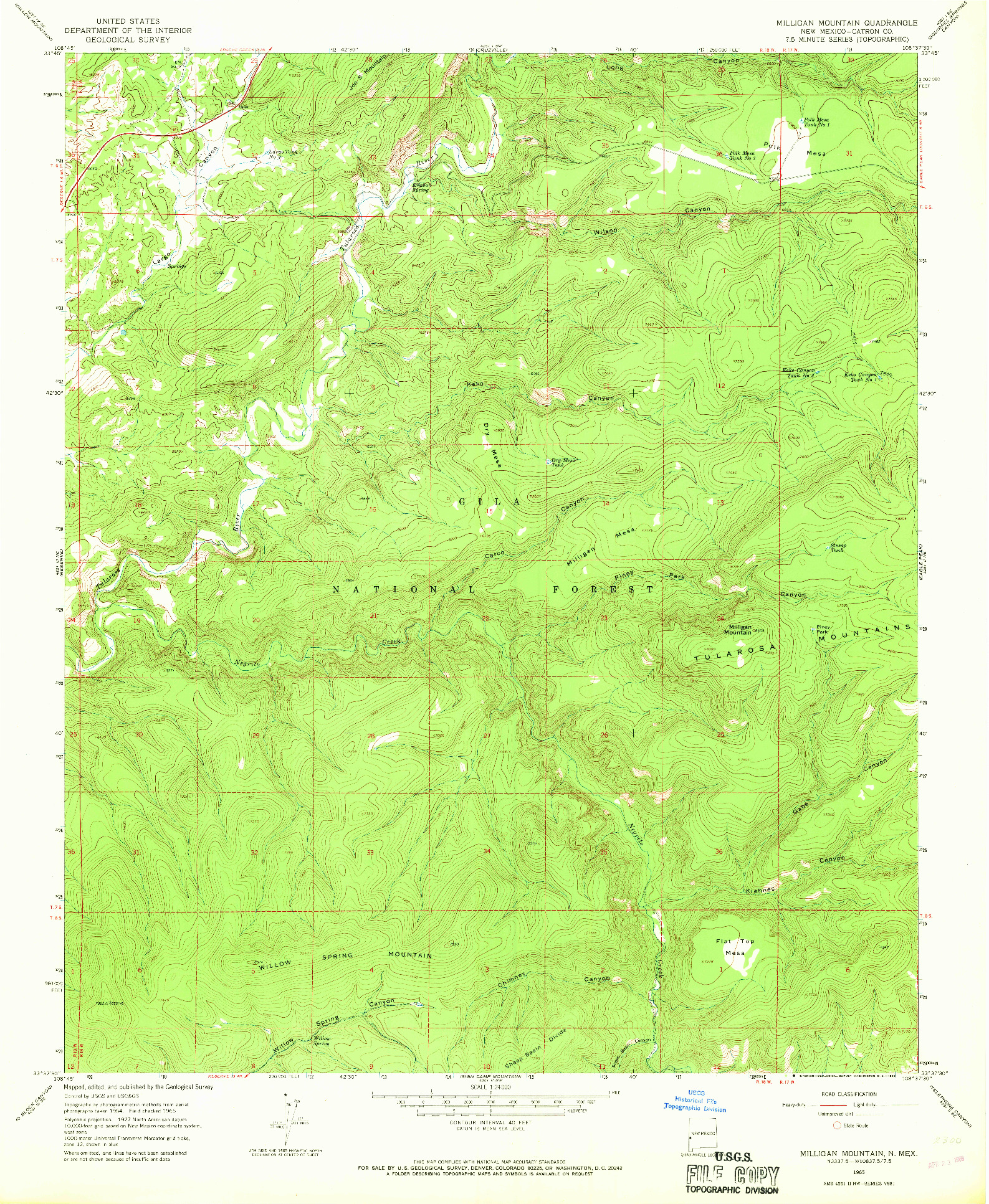 USGS 1:24000-SCALE QUADRANGLE FOR MILLIGAN MOUNTAIN, NM 1965