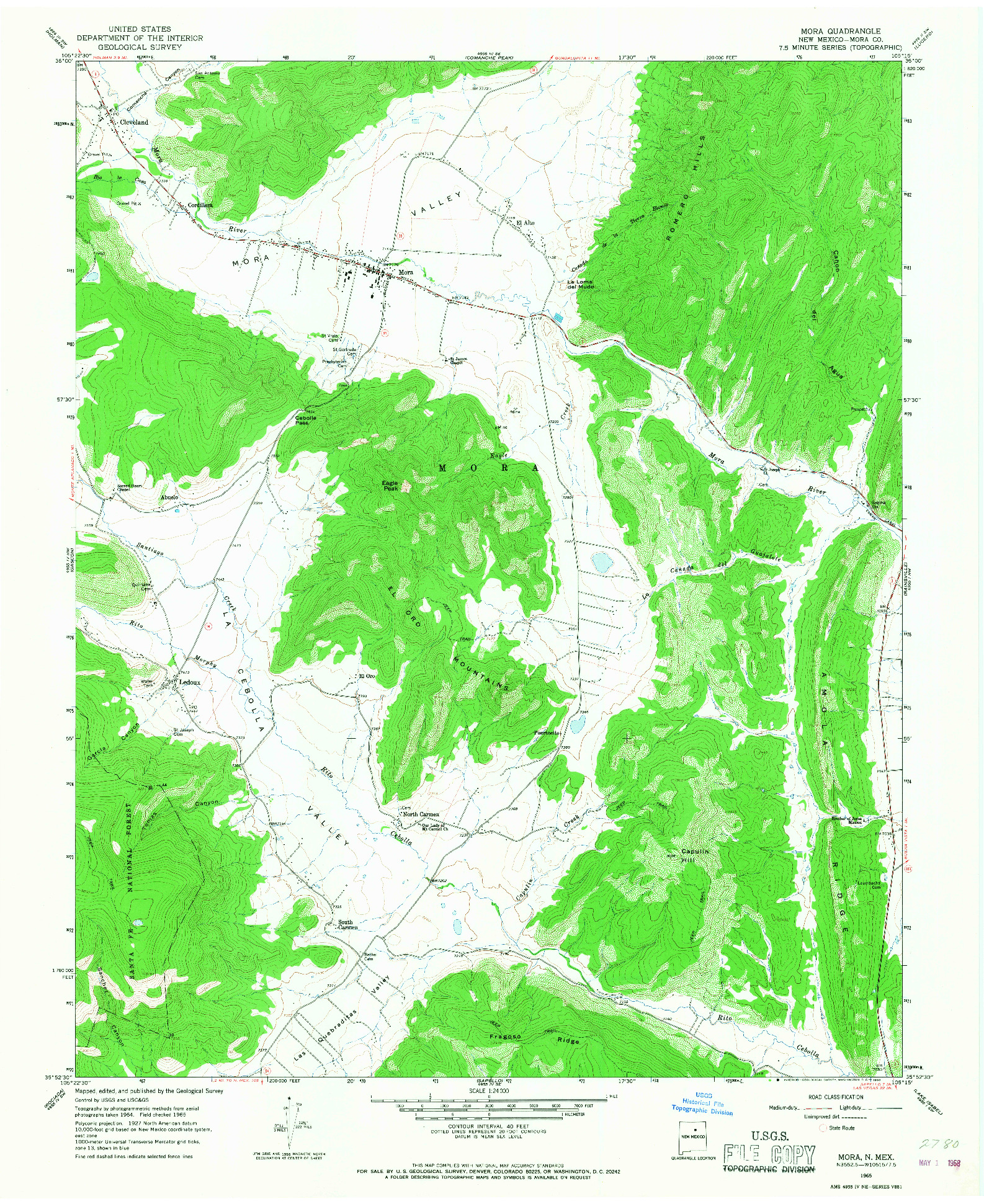 USGS 1:24000-SCALE QUADRANGLE FOR MORA, NM 1965