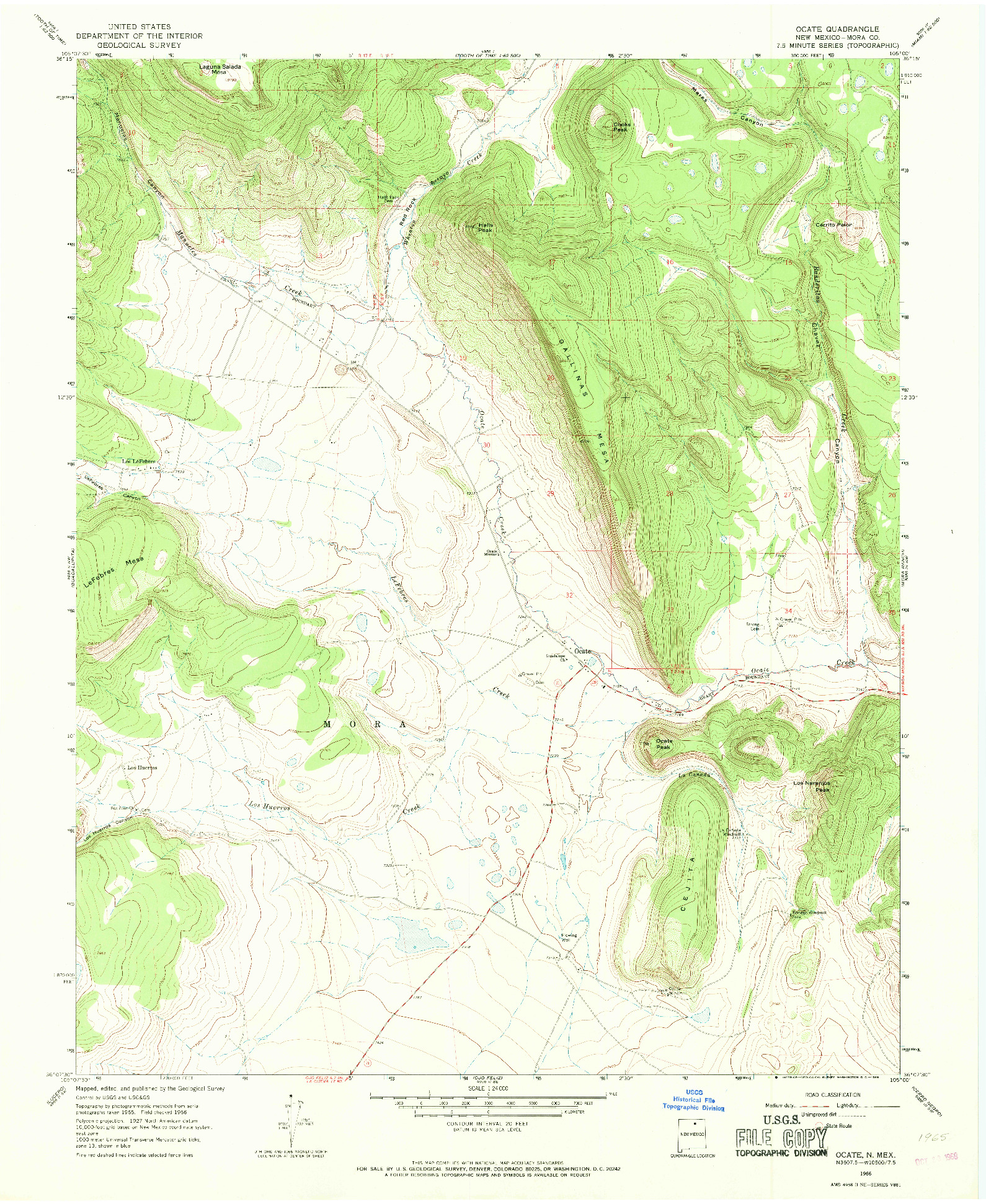 USGS 1:24000-SCALE QUADRANGLE FOR OCATE, NM 1966
